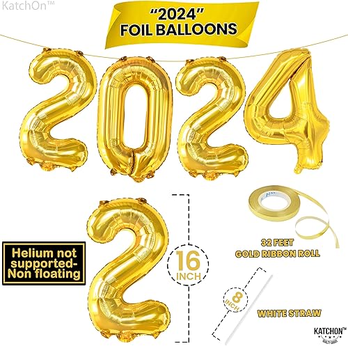 Miniatura 3 de KatchOn, Globos dorados del 2024 con números de 16 pulgadas, globos dorados 2024 | Globos dorados 2024 para decoraciones de feliz año nuevo 2024 |