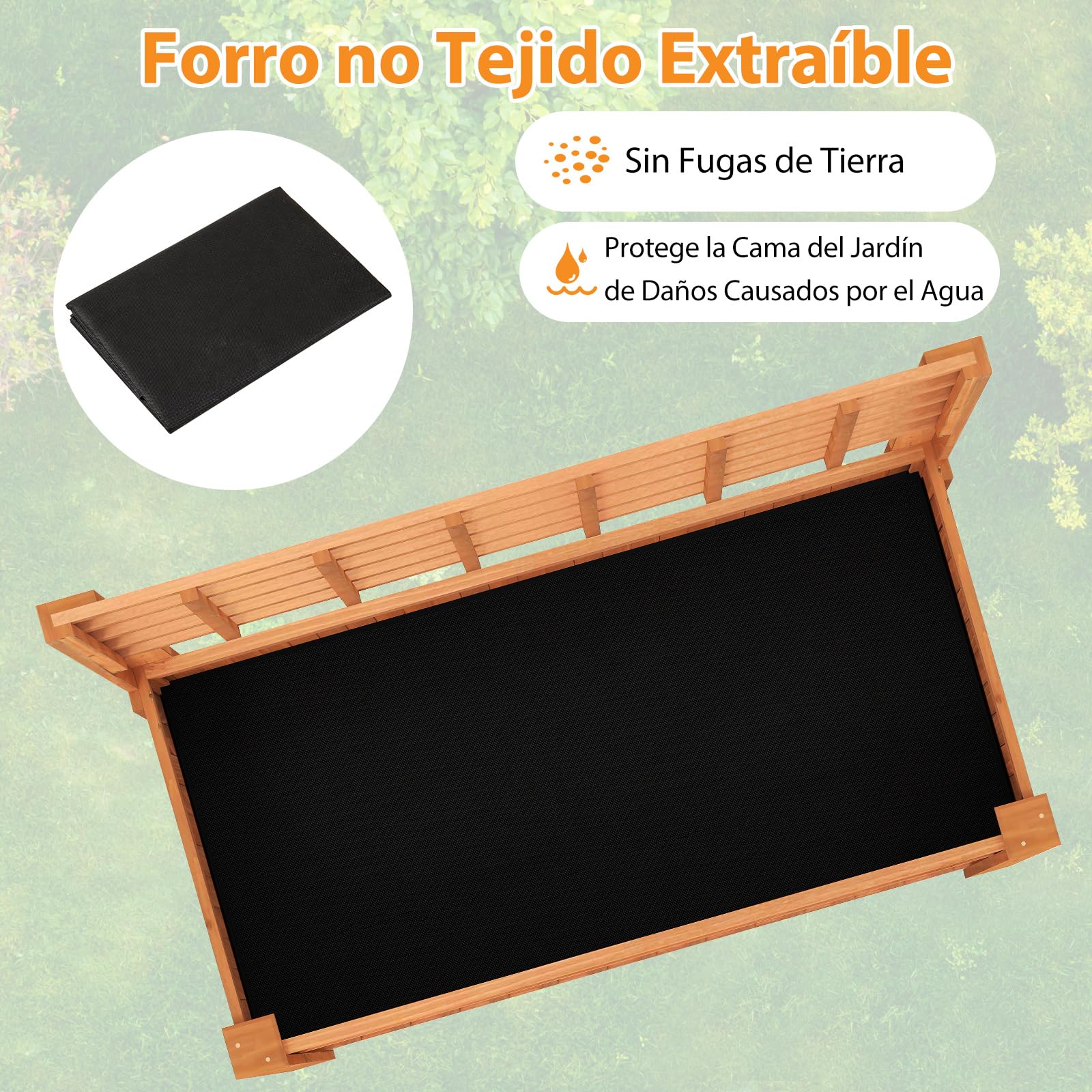 Cama de Jardín Elevada con Espaldera, Jardinera Elevada de Madera con Patas, Revestimiento, Estante de Almacenamiento y Agujeros de Drenaje para Plantas Trepadoras, Vides, Verduras, Hierbas (Marrón)