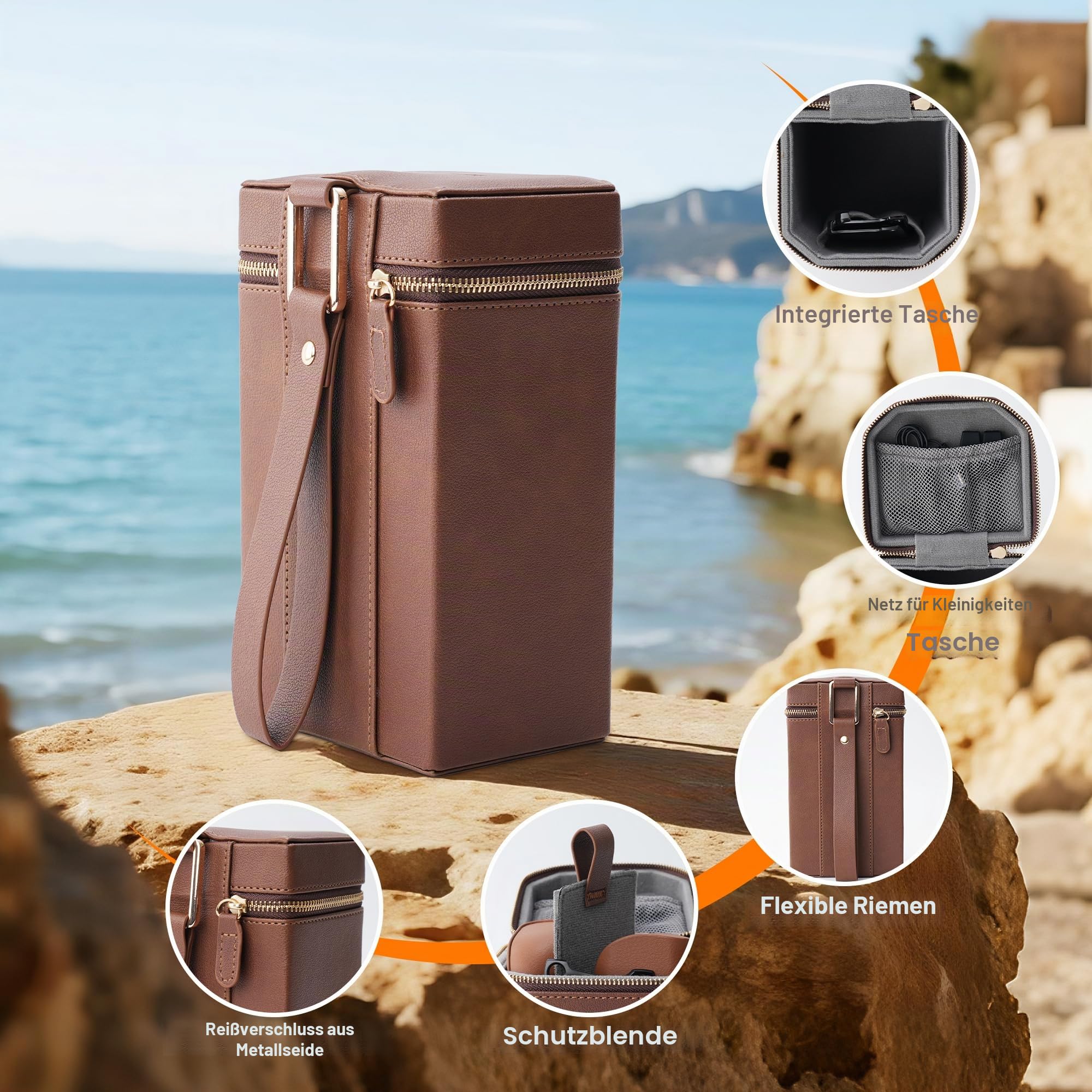RCstyle Brillenetui Hardcase für Ray-Ban Meta Wayfarer/Skyler/Headliner Ladeetui, Mode Sonnenbrillen Etui Tasche Ray Ban Smart Glasses für Stilvolle Tragbare Reisebrillen Große Kapazität (Braun)