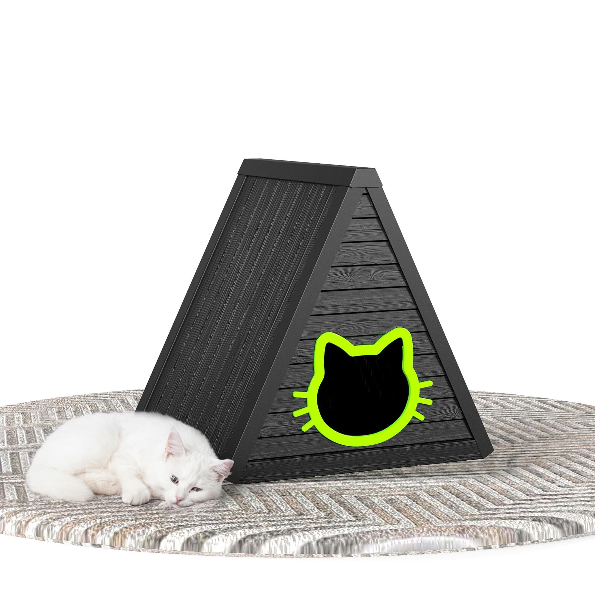 DRATO Cat House for Indoor Outdoor Cat Shelter Feral Cat Outside Easy to Install and Clean for Indoor, Balcony use (Black, 23.82 * 25.59 * 25.67)