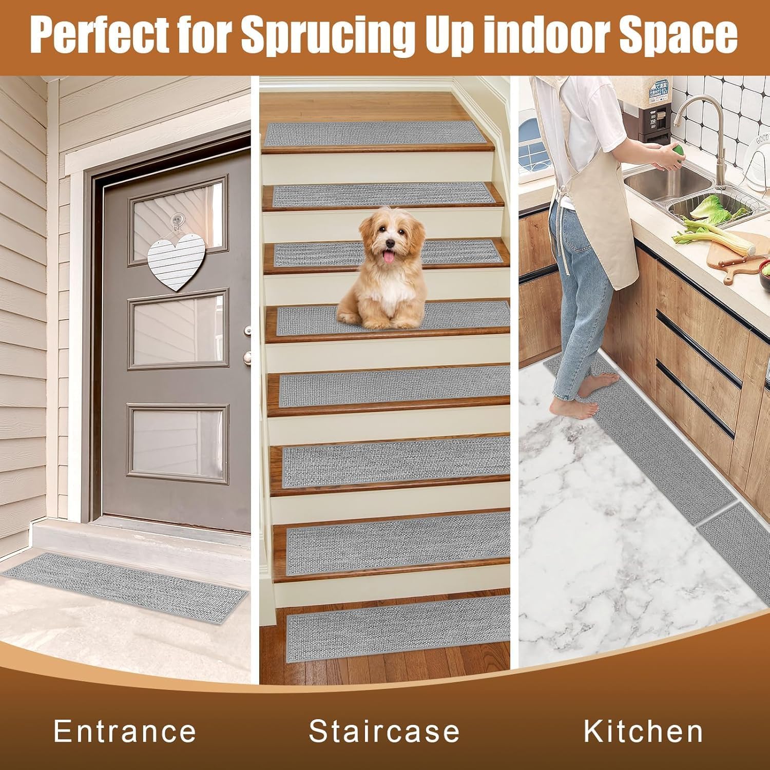 Dark Gray Polypropylene Non-Slip Stair Treads for Wooden Steps