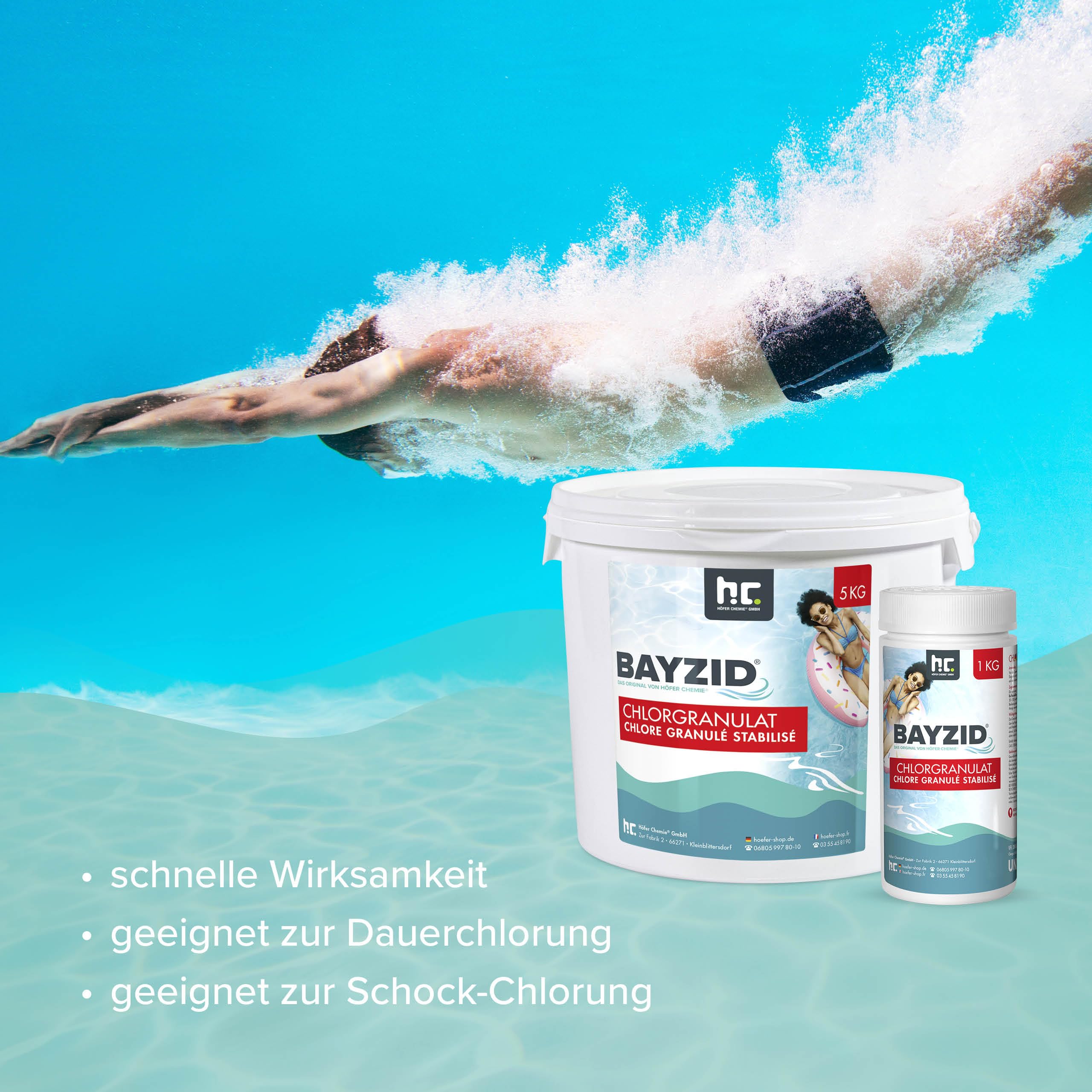 Höfer Chemie Chlorgranulat für Pool 5kg - 56% Aktivchlorgehalt zur Schnellen Anhebung des Chlorgehaltes - Bekämpft Keime & Bakterien - Leicht Löslich Schwimmbad