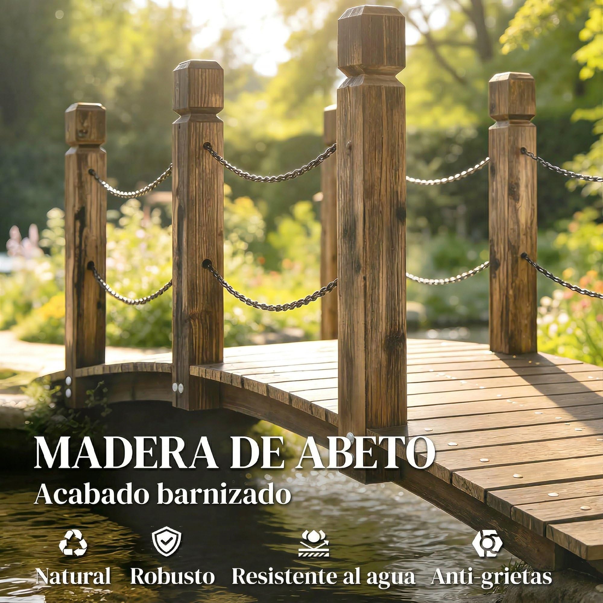 Outsunny Puente de Jardín de Madera, 1,51 m, Puente Decorativo para Estanques Rústico con Barandillas de Seguridad, Carga 200 kg, Construcción Resistente, Carbonizado