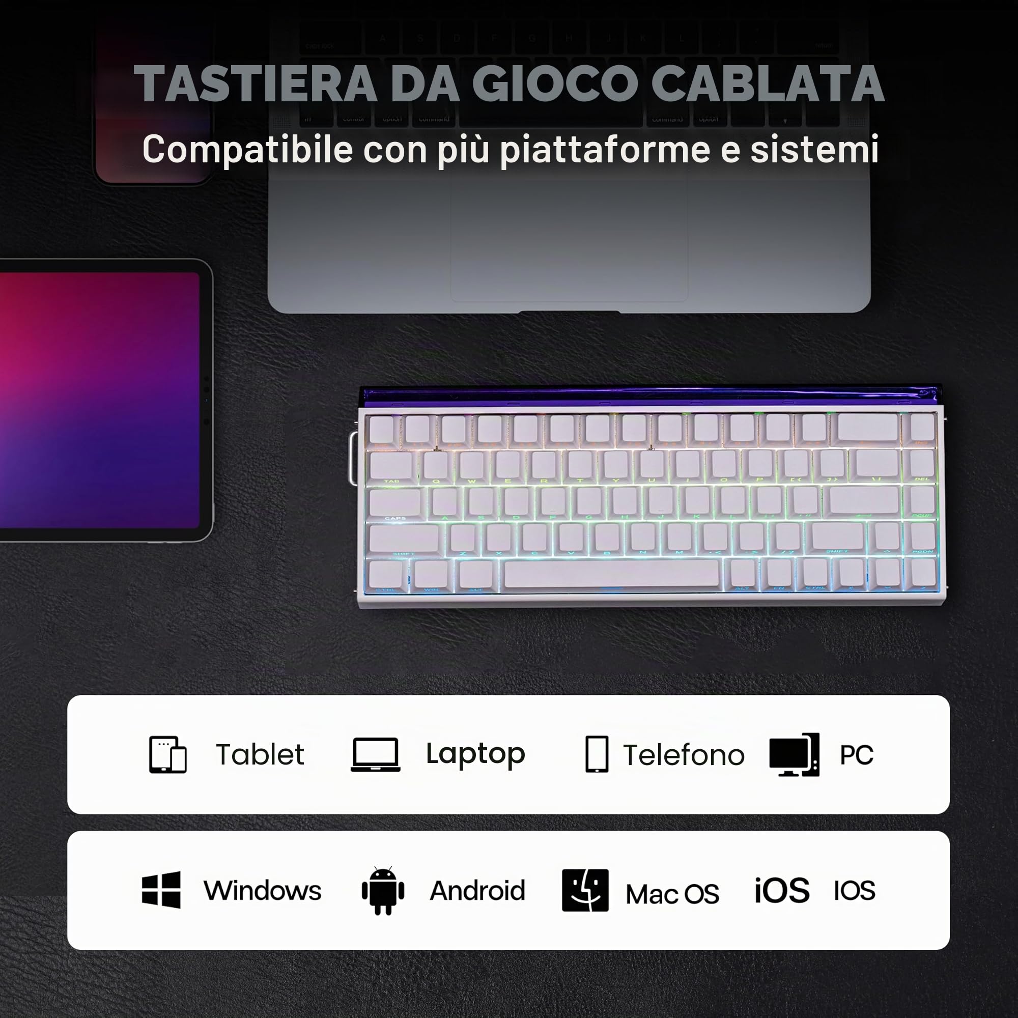MechLands Aula Hero68 HE - Tastiera da gioco magnetica cablata, rapido con azionamento regolabile, polling 8 kHz, smorzamento del suono a 5 strati, Lightbox RGB