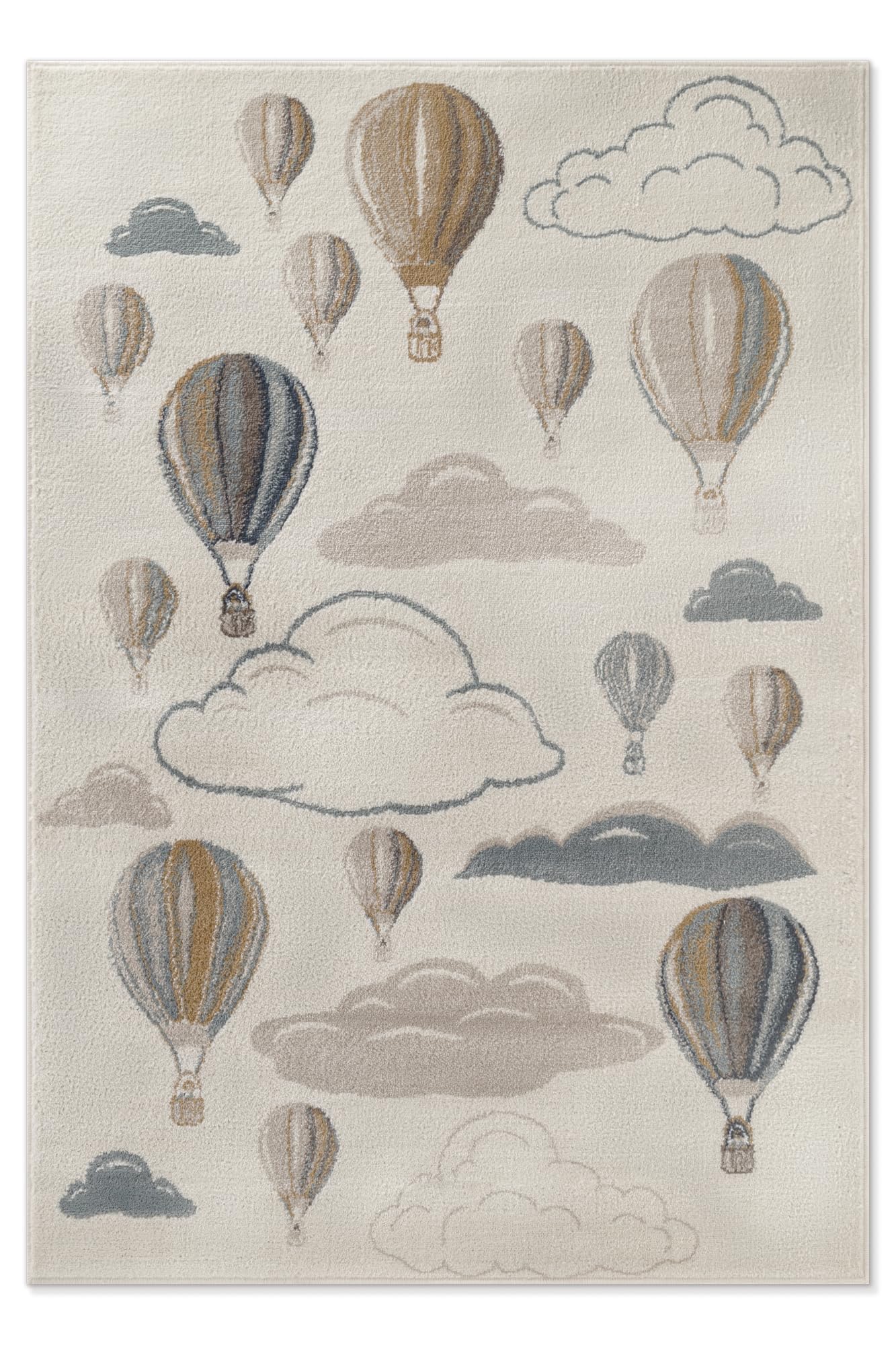 Hanse Home Adventures Alfombra Infantil, Globo aerostático, en Colores Pastel, Moderna, para Gatear, para habitación de los niños, habitación Juvenil, salón, Crema Multicolor, 120 x 170 cm