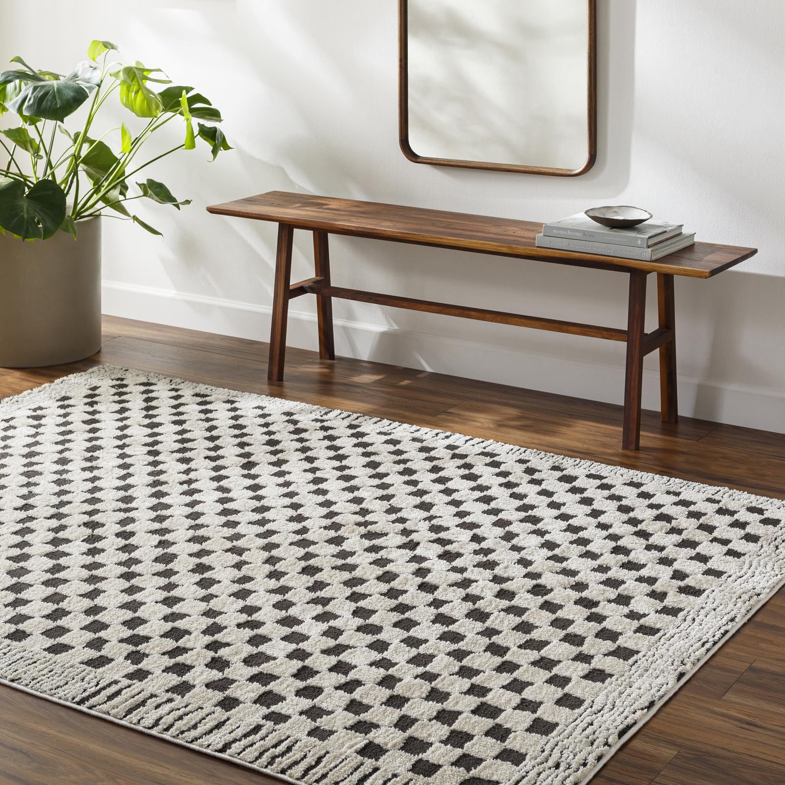 Livabliss Ivory/Black Freud-Modern High Pile Checkered Rug - 160 X 213 Cm