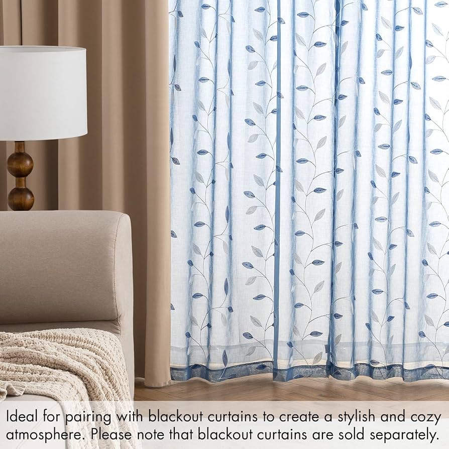 Amazon.com: MIULEE Dusty Blue Sheer Curtains 2 Panels Leaf