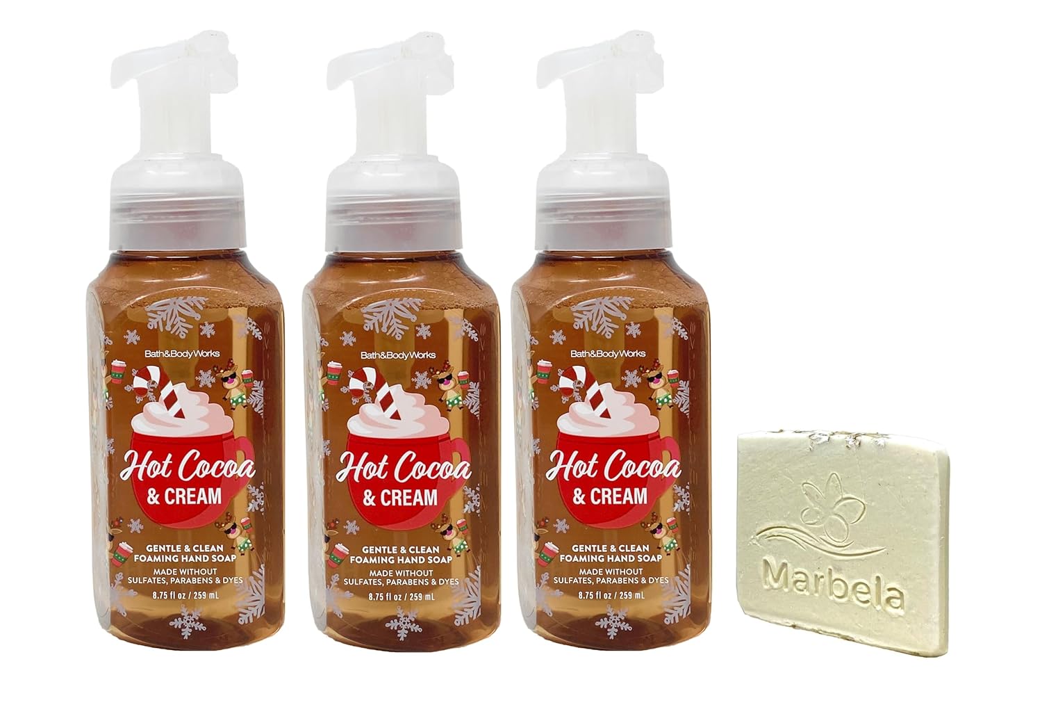 Bath & Body Works Hot Cocoa & Cream - 3 of Pack Gentle & Clean Foaming Hand Soap Bundle with a Natural Oats Sample Soap
