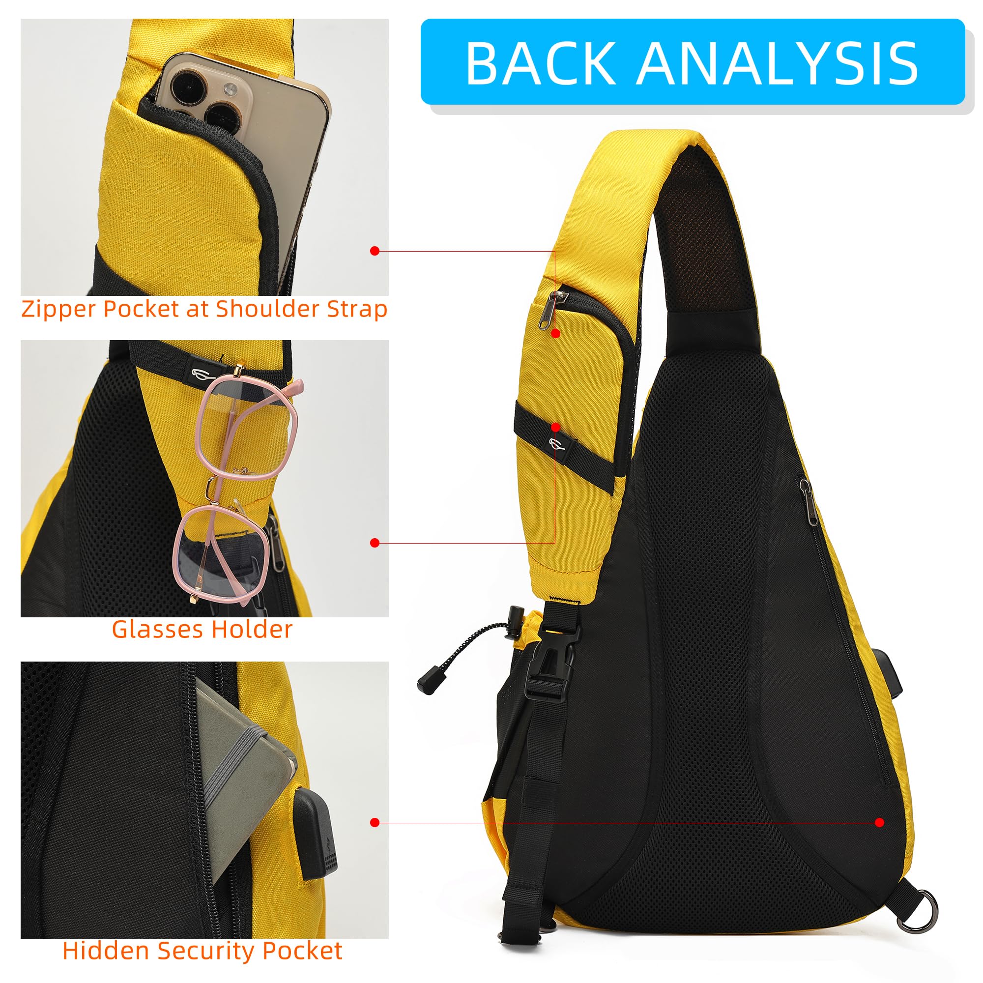 TurnWay Bolso bandolera impermeable con puerto de carga USB para viajes, senderismo, ciclismo