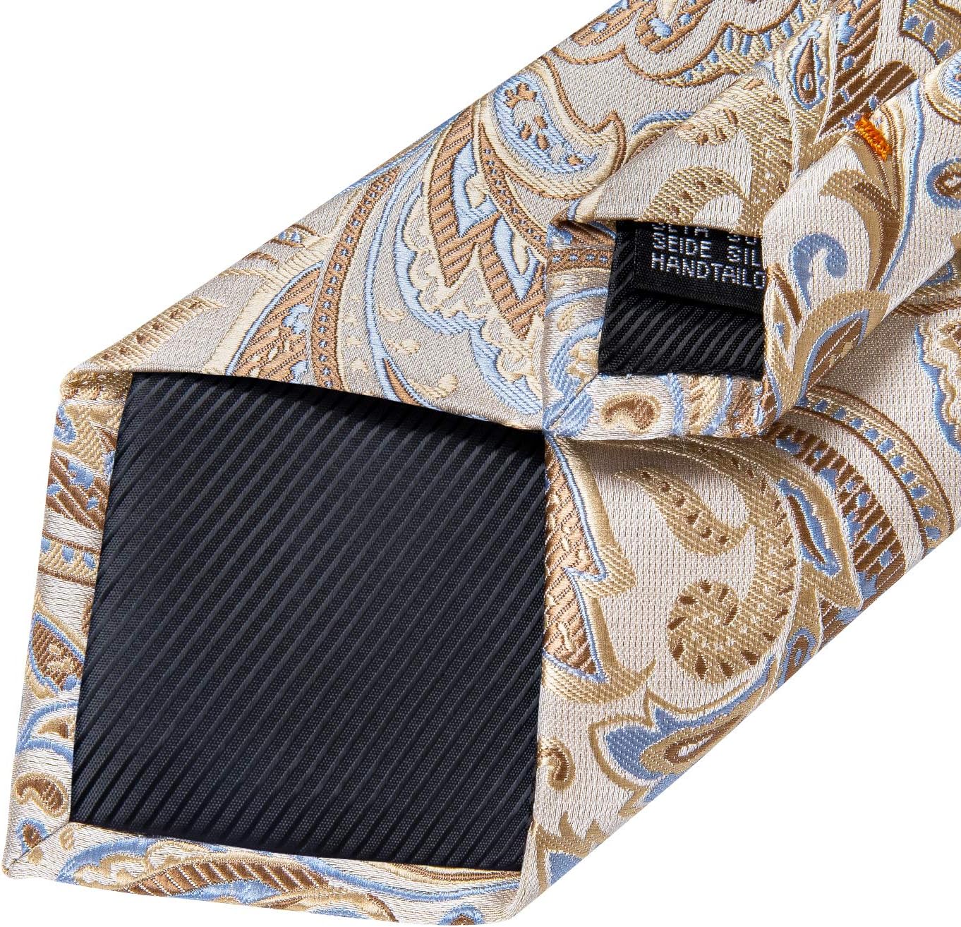 DiBanGu Mens Tie Set Silk Solid Paisley Necktie and Pocket Square Cufflinks Classic Formal Ties for Men Wedding Party - Image 7