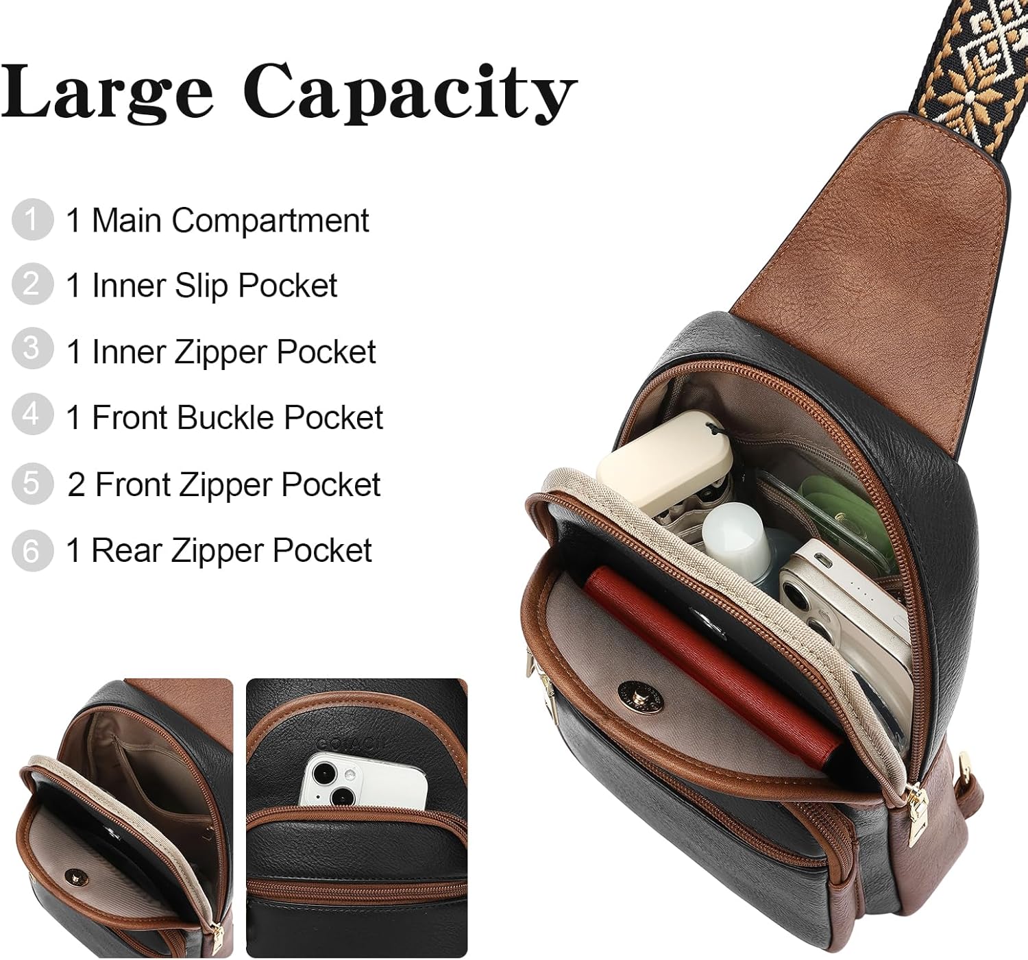 GOIACII Small Sling Bag for Women Vegan Leather Fanny Pack Chest Crossbody Bags Purse with Adjustable Strap