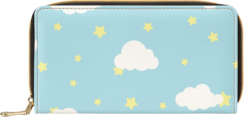 Amazon 財布 レディース メンズ 長財布 雲 星 青 空 背景 本革 薄型 カード収納 小銭入れ 大きく開く 出張 ビジネス 男女兼用 可愛い おしゃれ ウォレット プレゼント サクラ雑貨屋 レディースバッグ 財布