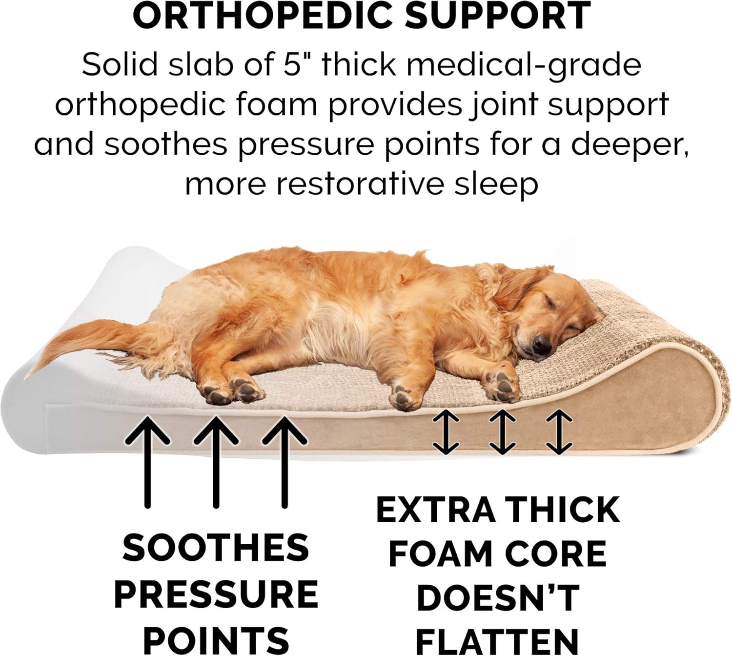 Furhaven Orthopedic Pet Bed for Dogs and Cats - Luxe Lounger Minky Plush and Velvet Contour Dog Bed Mattress with Removable Washable Cover, Camel, Jumbo (X-Large) : Pet Supplies