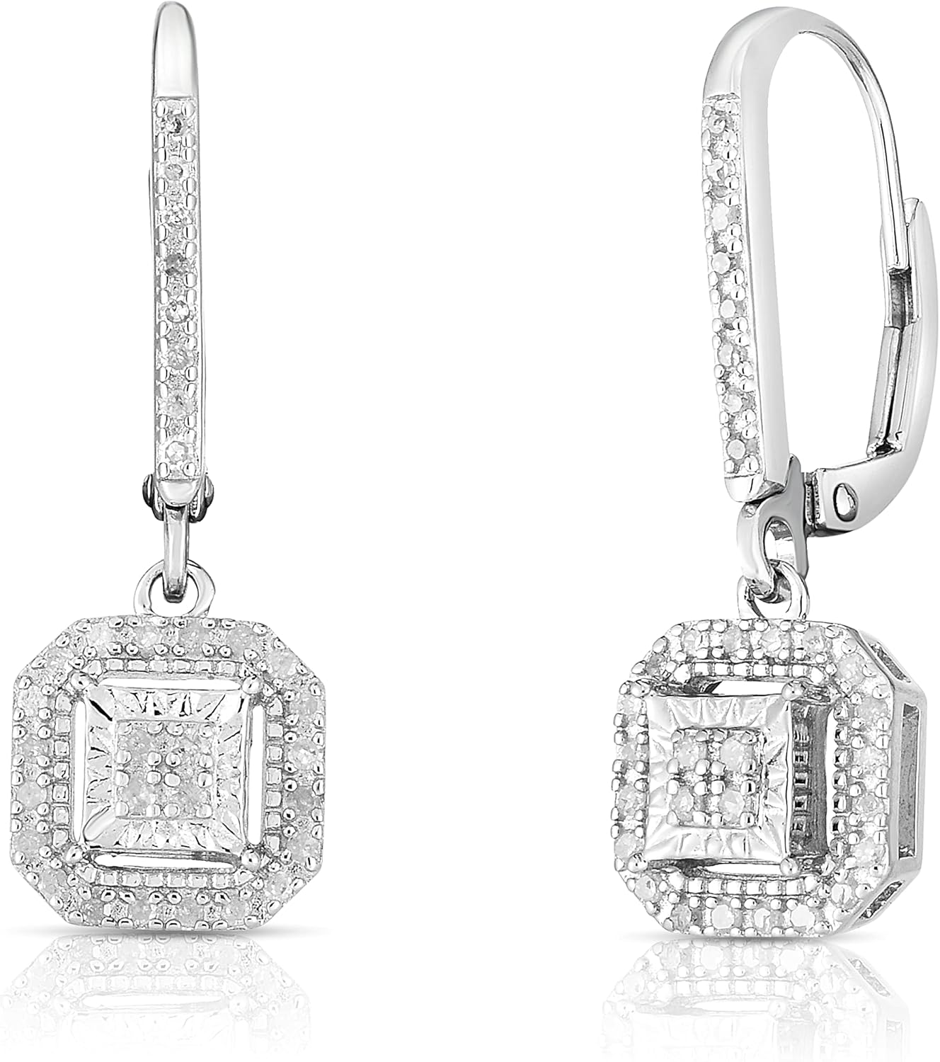 NATALIA DRAKE Square Drop Dangle Leverback Bridal 1/5 Cttw Diamond Earrings for Women in Rhodium Plated 925 Sterling Silver