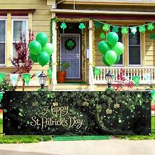Happy St. Patricks Day Fence Banner 118 x 35 Inch, Large Waterproof Outdoor Irish Clover Tree Banner with Gold Script for Yard Porch Fence Party Decorations
