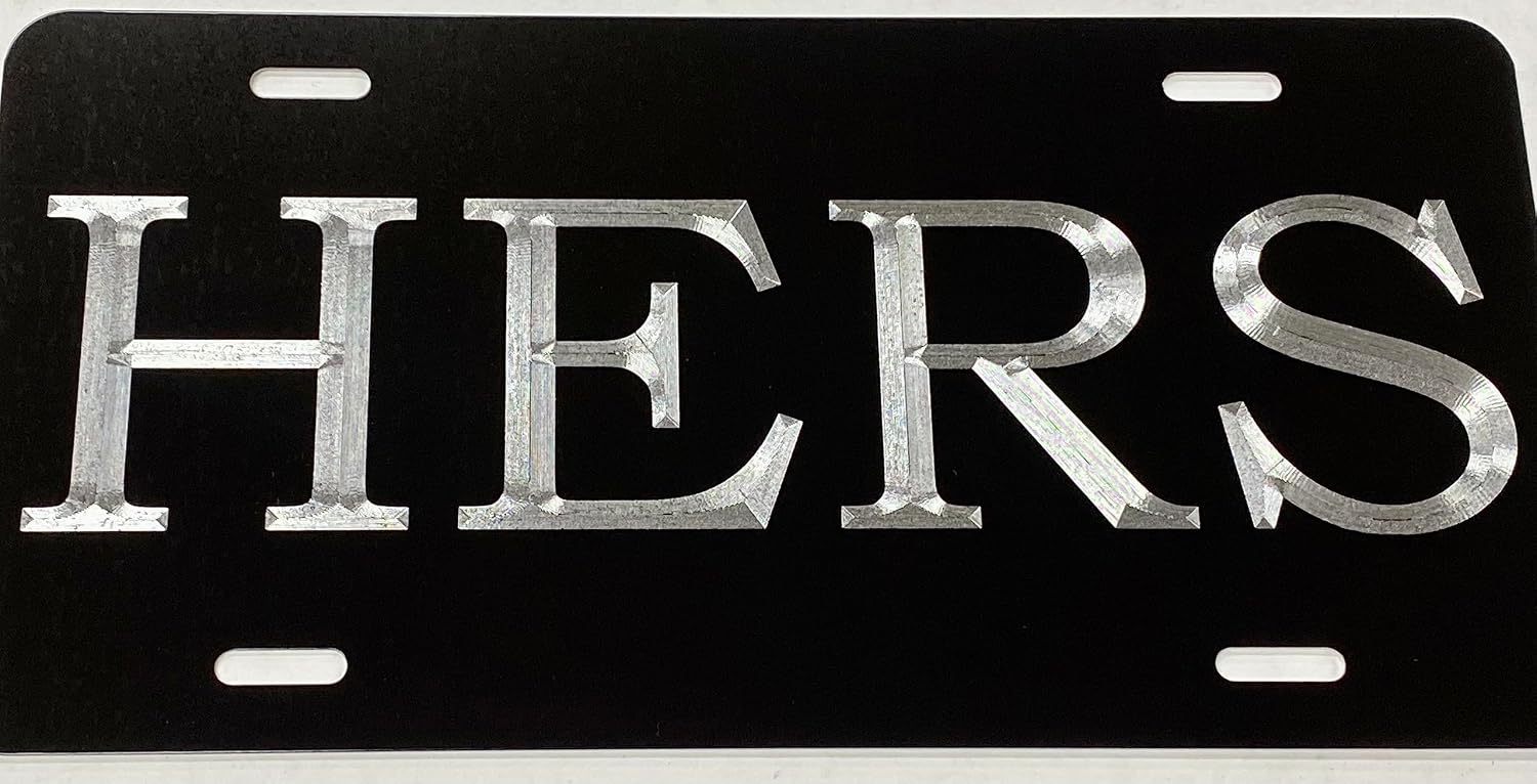 Hers Logo Car Tag Diamond Etched on Black Aluminum License Plate