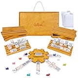 GOTHINK Mexican Train Dominoes Set, Double 12 Dominos Set for Kids Adults and Family, Dominoes Tile Board Game with Tiles Holders*8, Colorful Metal Trains*9, Wooden Hub, Scoreboards*2, Wooden Case