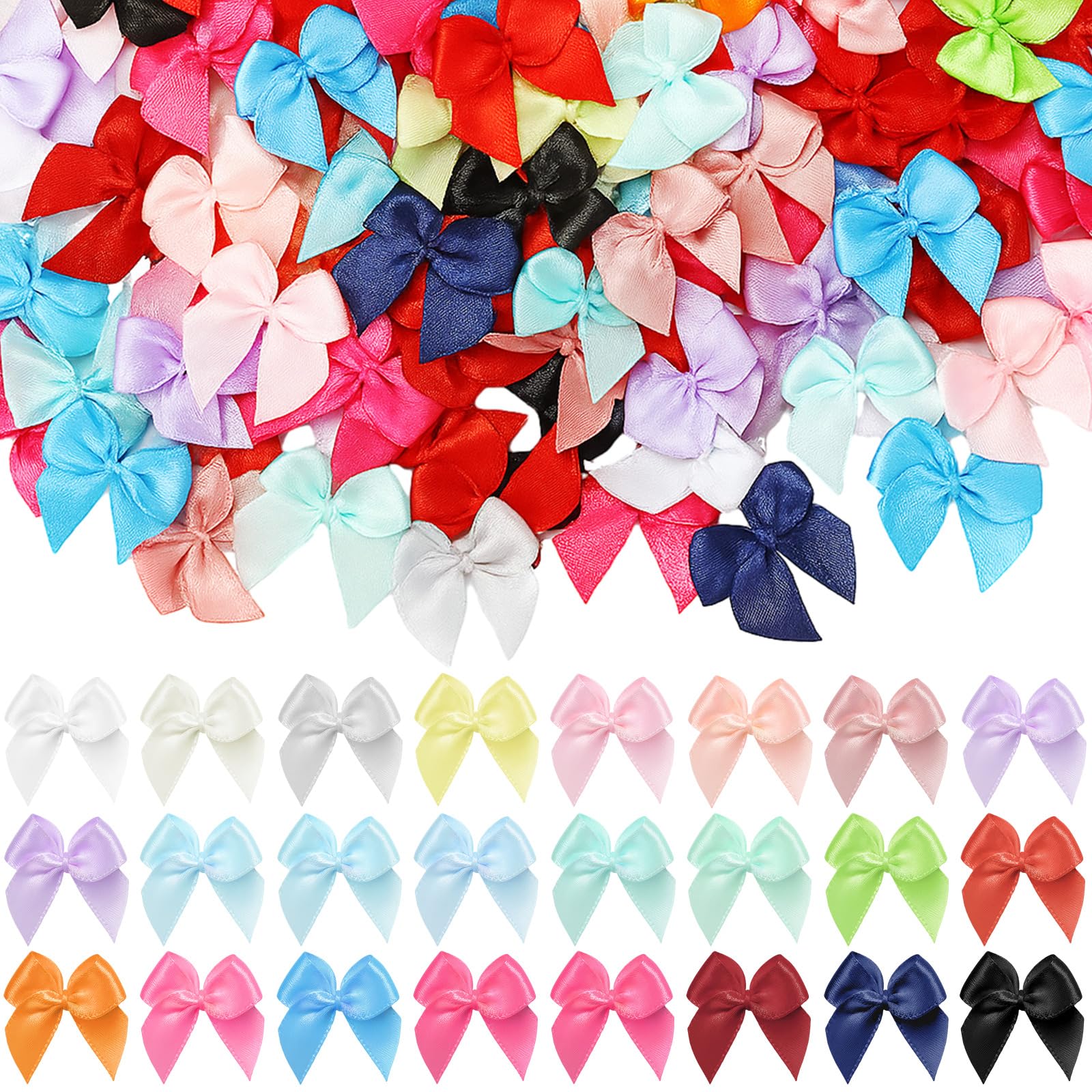 Photo 1 of Mini Bows 1" Colorful Satin Ribbon for Crafts Small Bows for Mother's Day DIY Sewing Hair Accessories Clothespins Wedding Gift Box Ornament