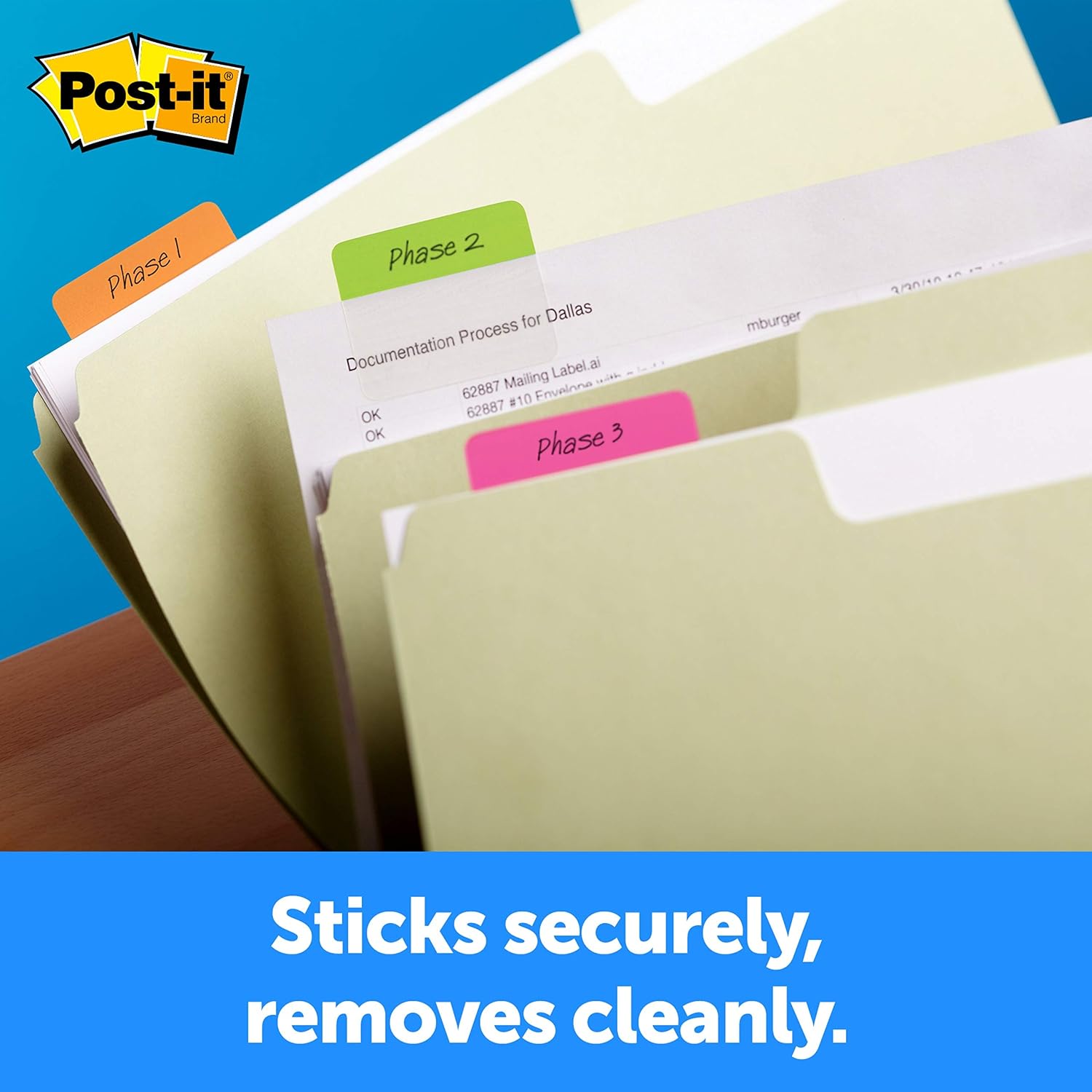 Post-it Tabs, 2 in, Solid, White, 25 Tabs/On-The-Go Dispenser, 2 Dispensers/Pack (686F-50WH)