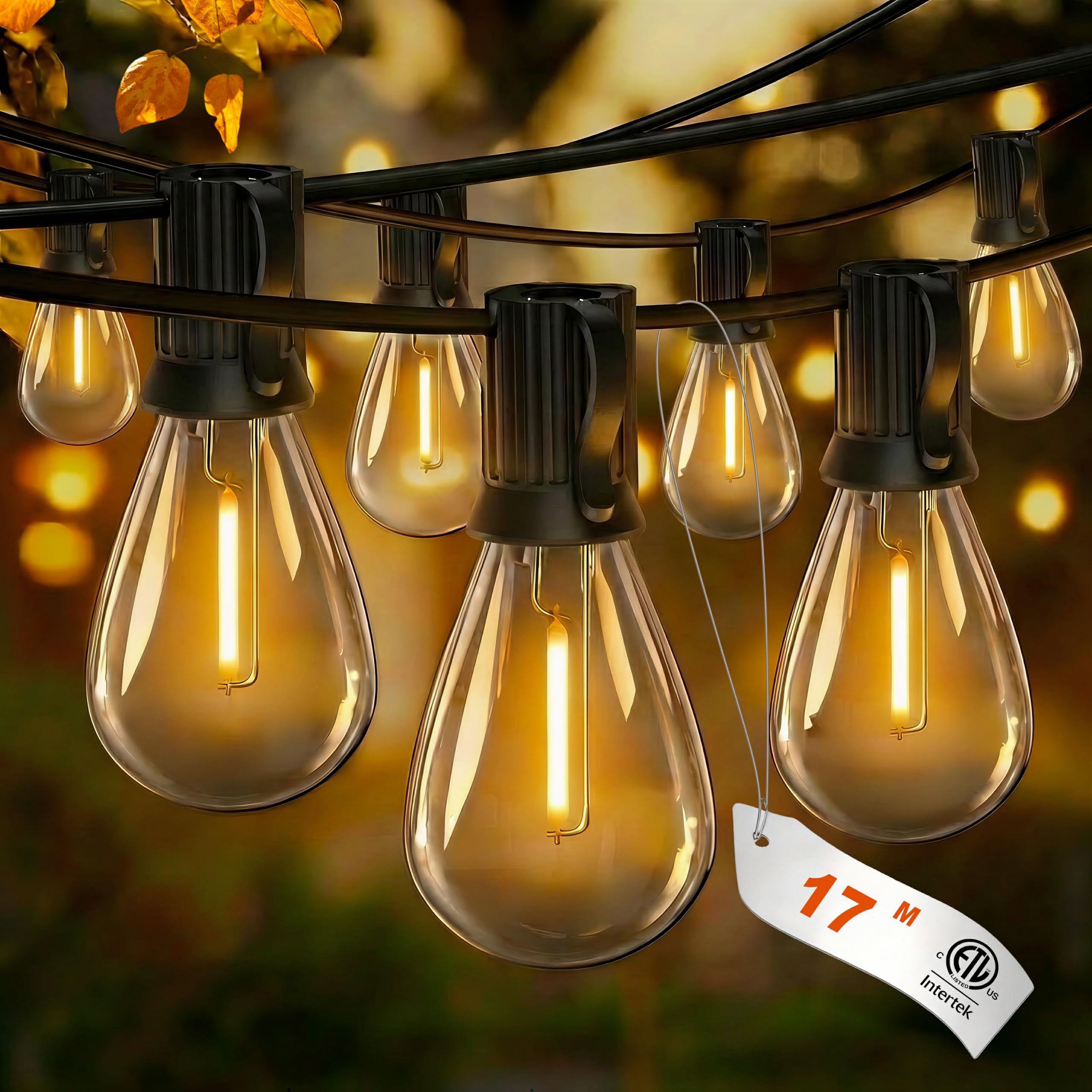 Llichterkette Außen, 17m Lichterkette Außen Strom mit 25+1 Stk Warmweiße Dimmbar Glühbirnen Plastik Lichterkette Outdoor Verbindbare Ideal für Terrasse, Balkon, Garten, Partys, Hochzeiten, Camping | Die 10 klaren S11 LED-Birnen verbreiten einen warmweißen