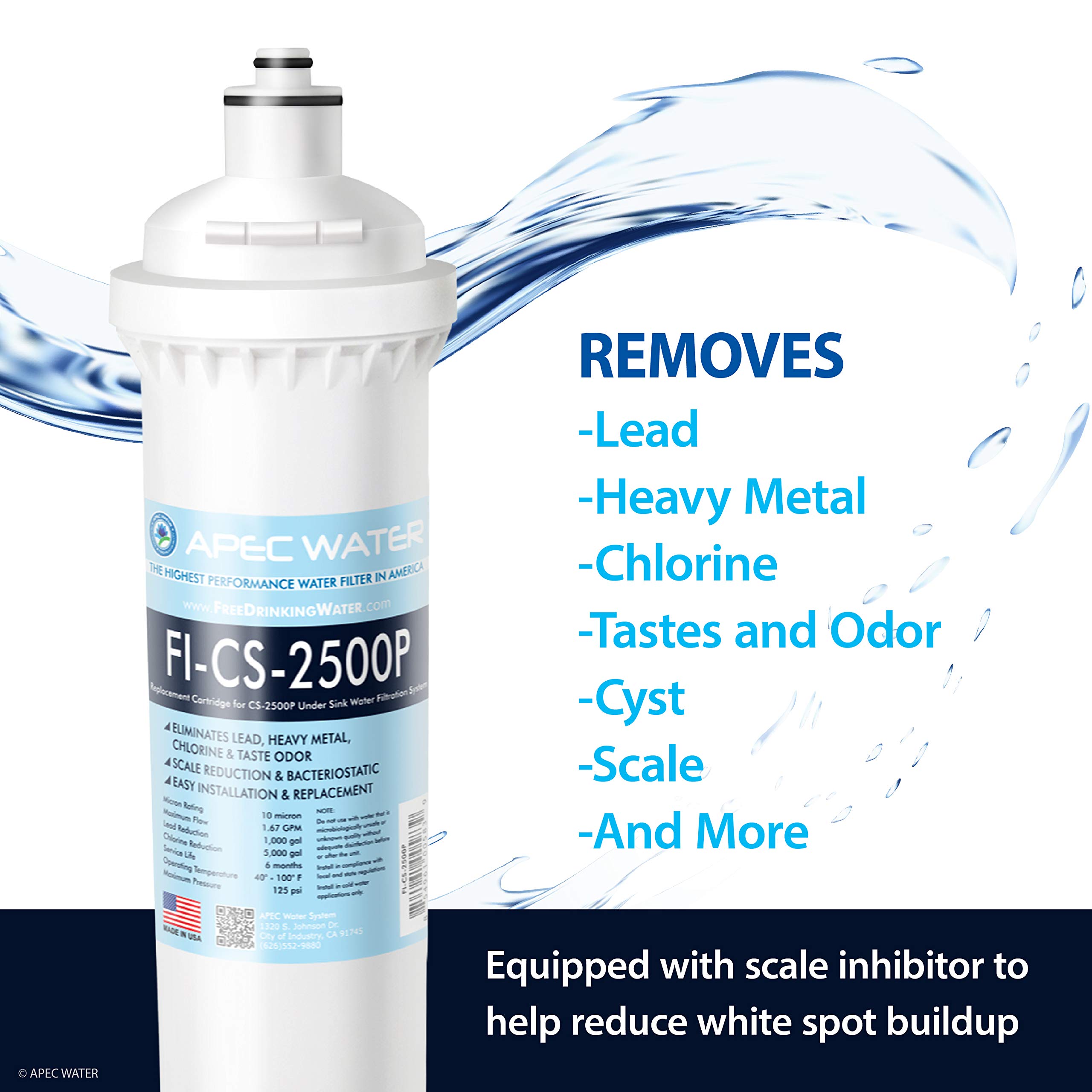 APEC Water Systemy (CS-2500P) APEC system filtracji wody o bardzo dużej pojemności plus inhibitor skali - najwyższej jakości filtr wyprodukowany w USA, biały