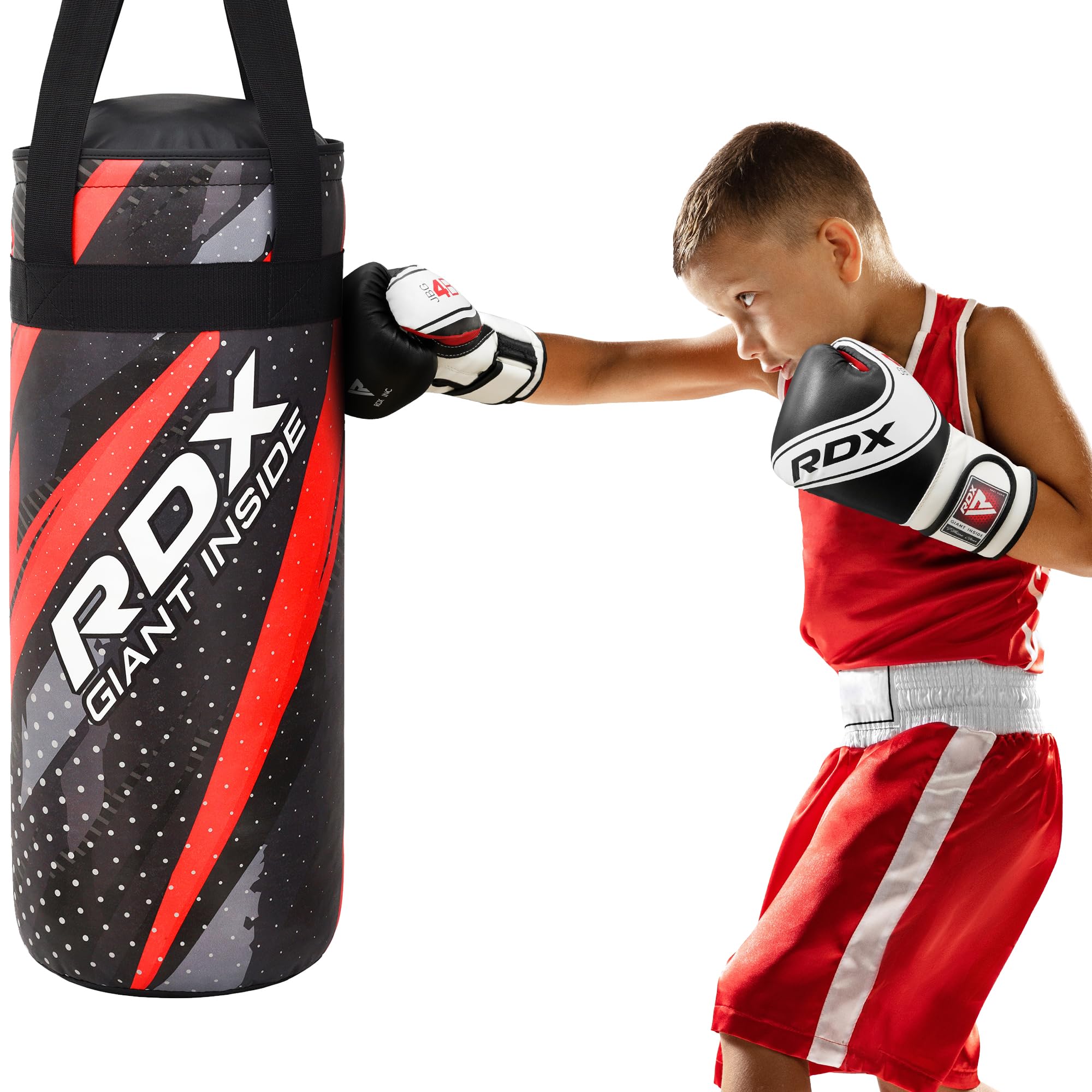 RDX Kids Punch Bag with Gloves, Junior 2FT Filled Hanging Set, Maya Hide Leather, MMA Muay Thai Punching Kickboxing Taekwondo Karate Training Grappling Workout Fitness, Youth Children, Boys Girls Gift