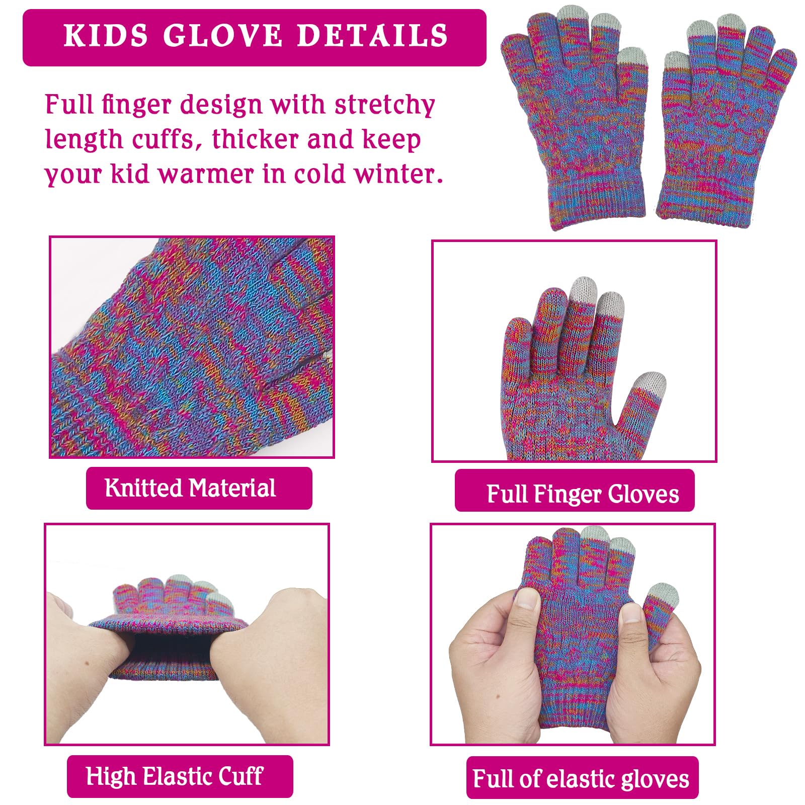 3 en 1 Echarpe et Gants Bonnet Ensemble Trois Pièces, Enfant Tricoté Tour de Cou Chaud Enfants Gants Bonnet, Hiver Accessoires Ensemble Set Pour Garcon Filles 3 à 10 ans