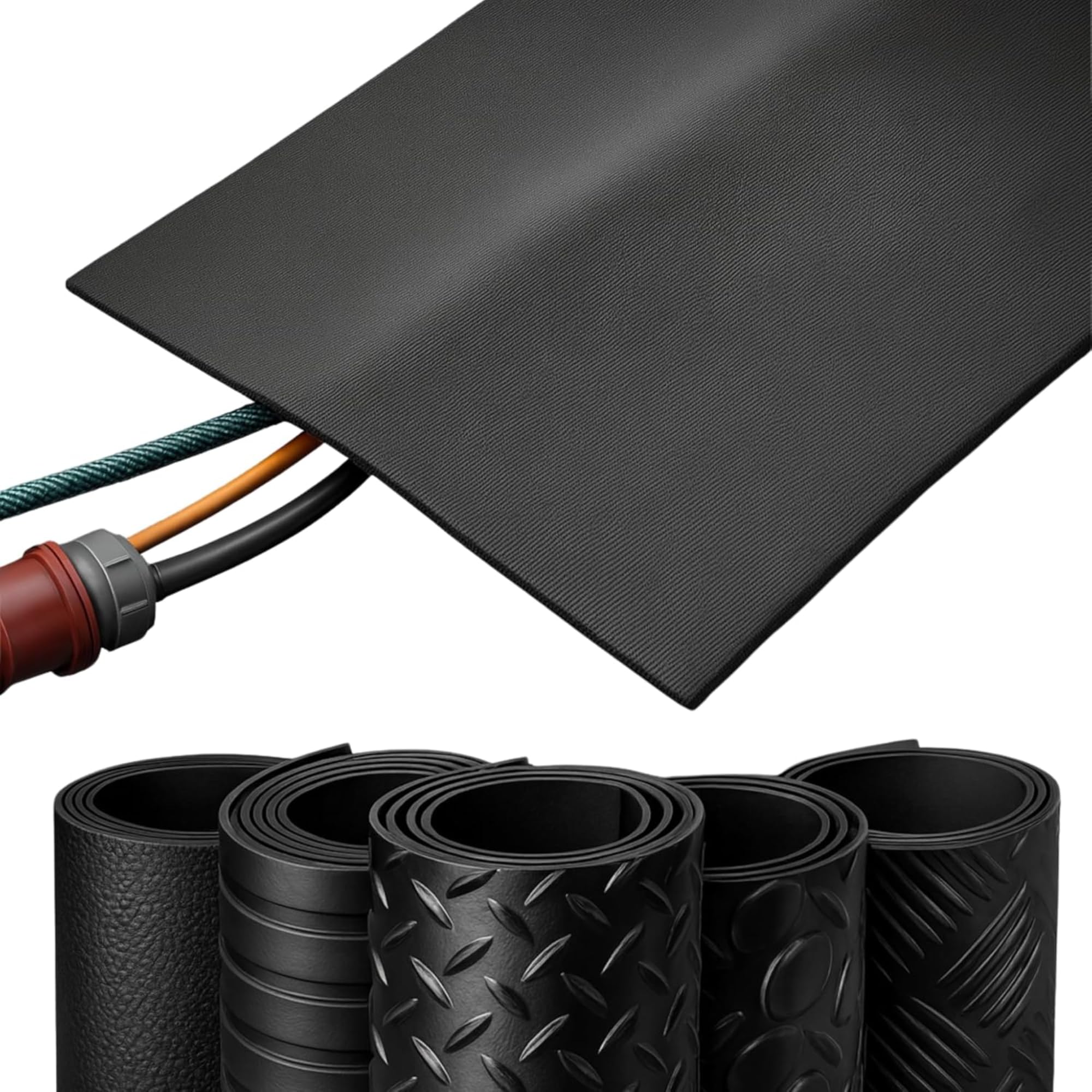 Etm - Cable Protection Mat 3 mm, Cable Mat, Fine Grooved Mat, Cable Protection Mat, Outdoor Cable Mats Rubber (Tear Plate, 0.50 x 5 m) — image 1
