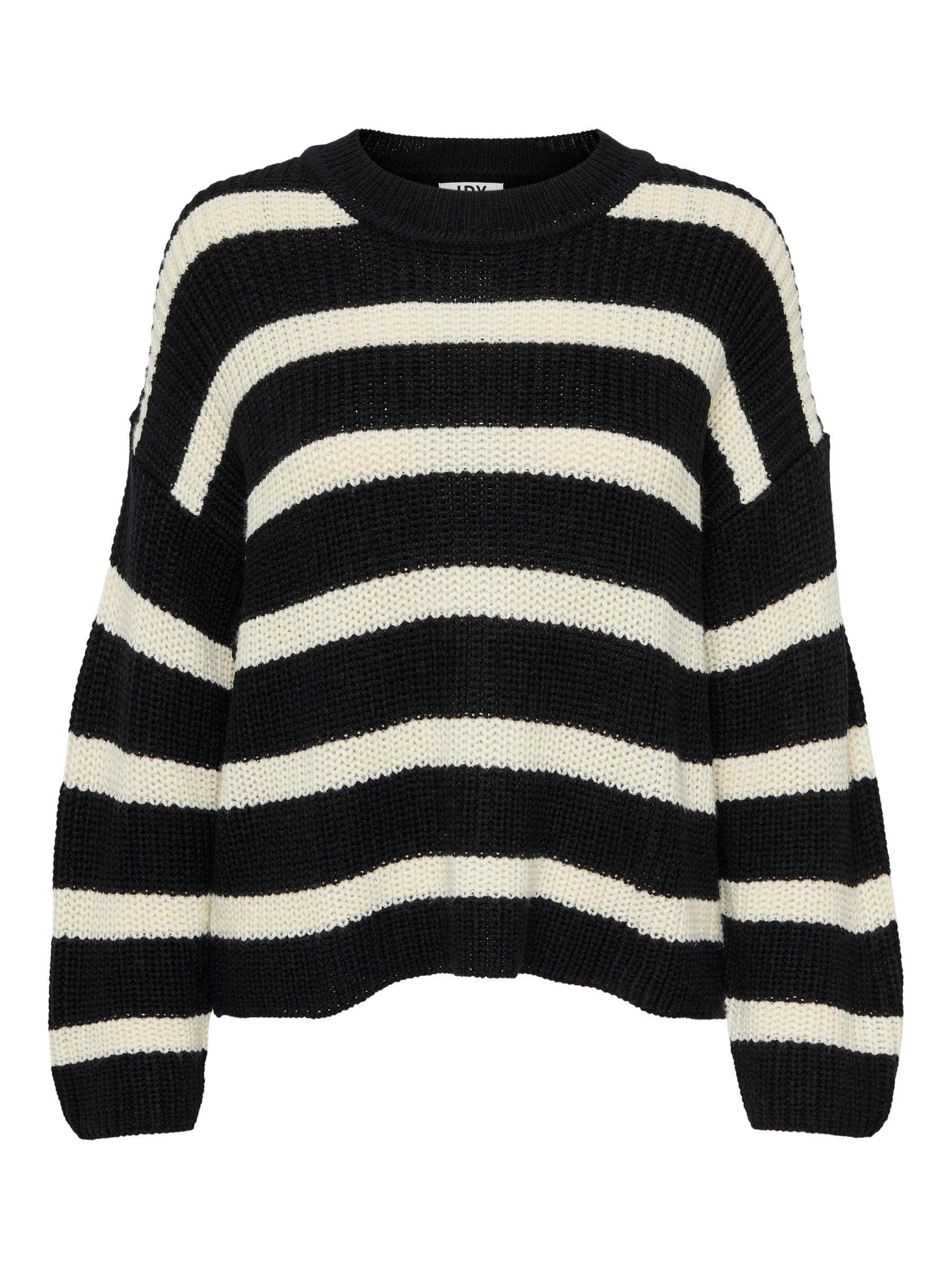 Jdy Women's Black/Stripes: Eggnog Jdyjusty L/S Stripe Knt Noos Knitted Jumper, M