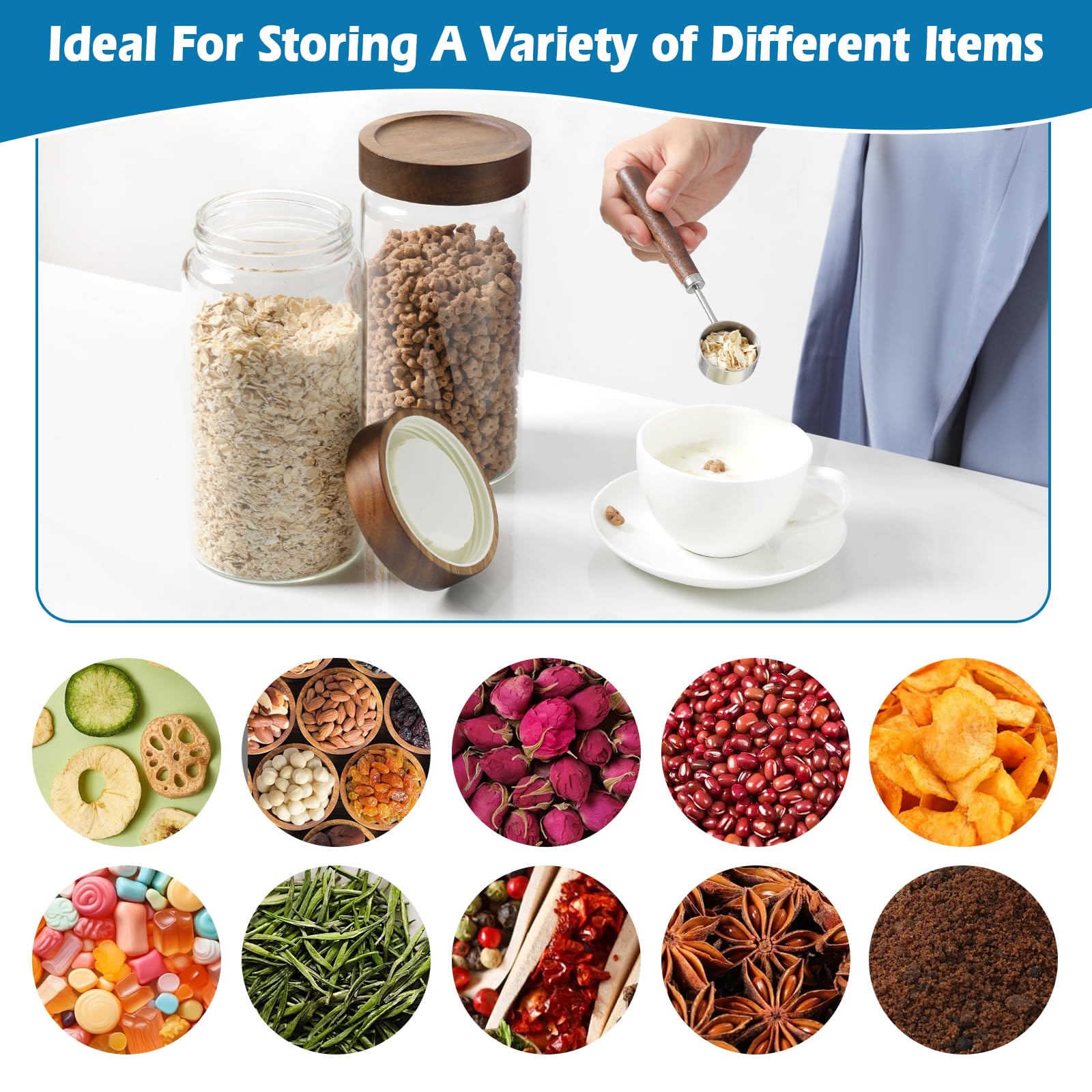 Foyofly Glass Jars with Lid Spice Jars With Screw Wooden Lids Airtight Kitchen Storage Jar Canister for Sea Salt Paprika Herbs Cinnamon Coffee Seasoning Fermenting Pickling - Image 4