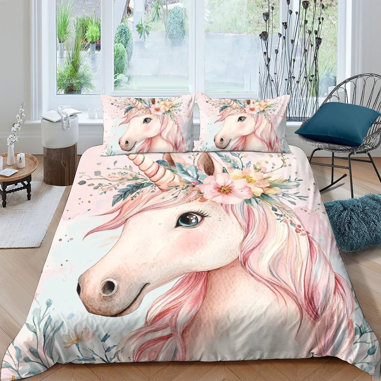Ctjqhvkz Style-5 3D Printed Pastel Unicorn Fitted Sheet Microfiber Soft Pink Fantasy Floral Bed Cover For Bedroom Guest Room Mattress Decor Single（135X200cm）