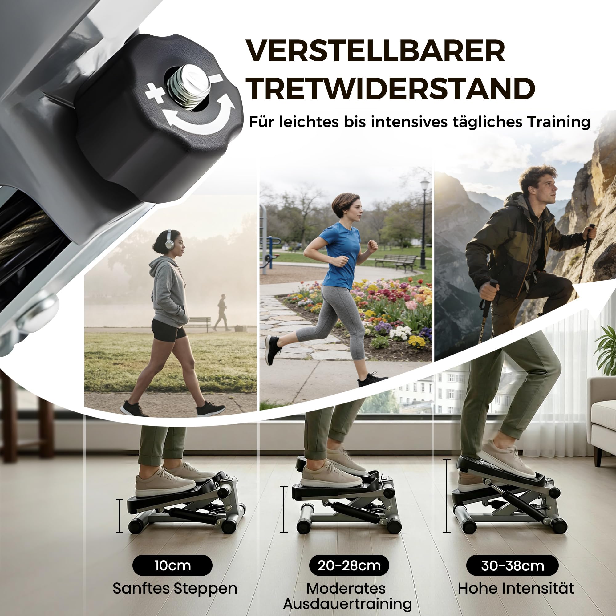 Niceday Mini Stepper for Home | Up-Down Stepper with Power Ropes | Home Trainer with LCD Display | 2 in 1 Training Device up to 100 kg | Leg/Arm Trainer, Home Fitness Exercise.