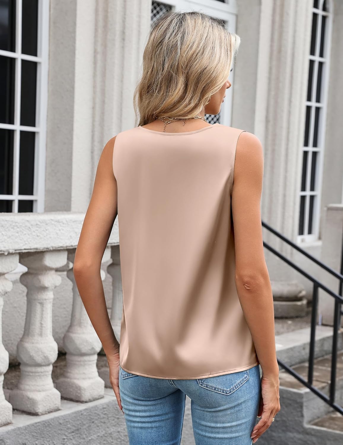 Zeagoo Women's Silk Satin Camisole Tank Tops V Neck Pleated Dressy Casual Sleeveless Blouses Summer Business Work Shirts - Image 2