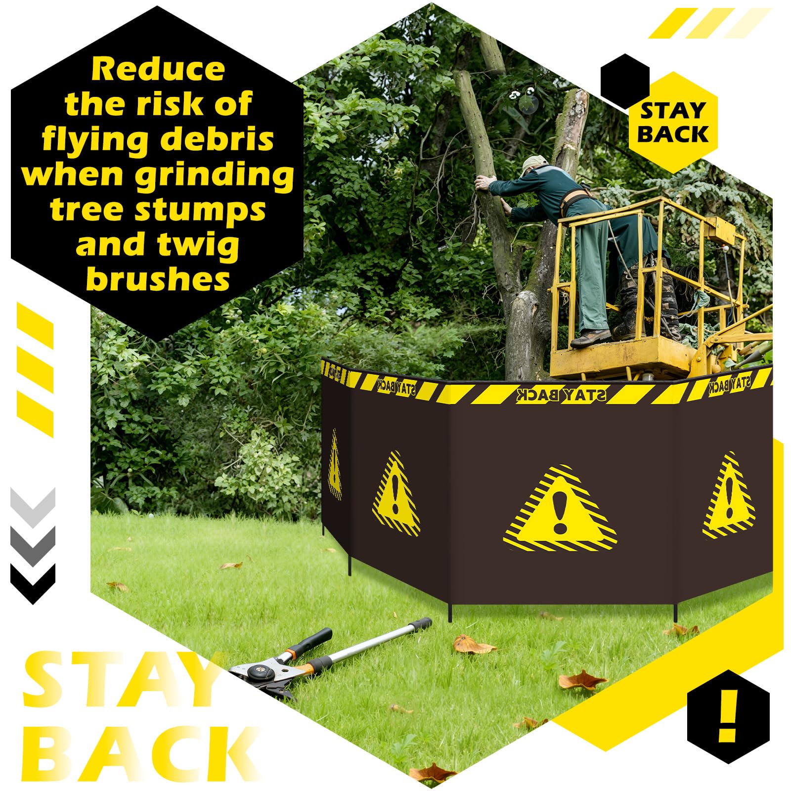13.12 ft Debris Containment Barrier Arborist Equipment 4 Panel Safety Barricade Tree Climbing Gear Heavy Duty Oxford Foldable Protection Barricade Security Sign for Controlling Stumps Chipping — Amazon image 3