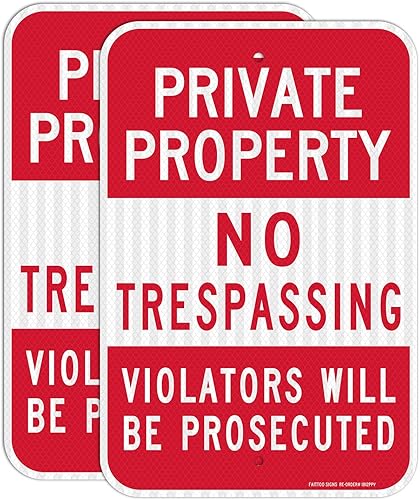 Paquete de 2 señales de propiedad privada sin paso, violadores serán procesados, láminas reflectantes de grado ingeniero de 18 x 12 pulgadas,
