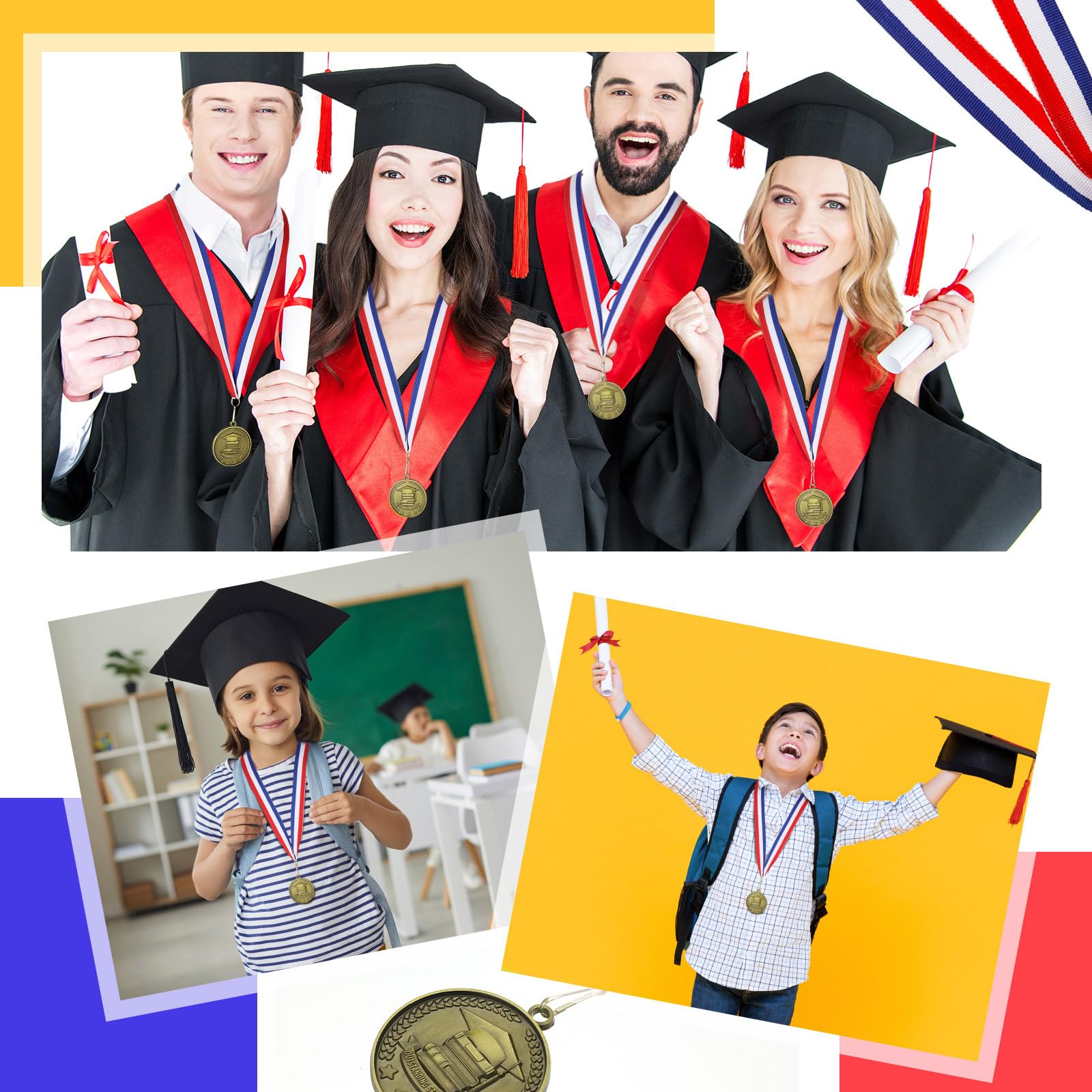 Ecation 16 medallas de metal académicas para estudiantes excepcionales, medallas de premio escolástico con cintas, premio de trofeo escolástico, regalo para educación, académico, reconocimiento, logro