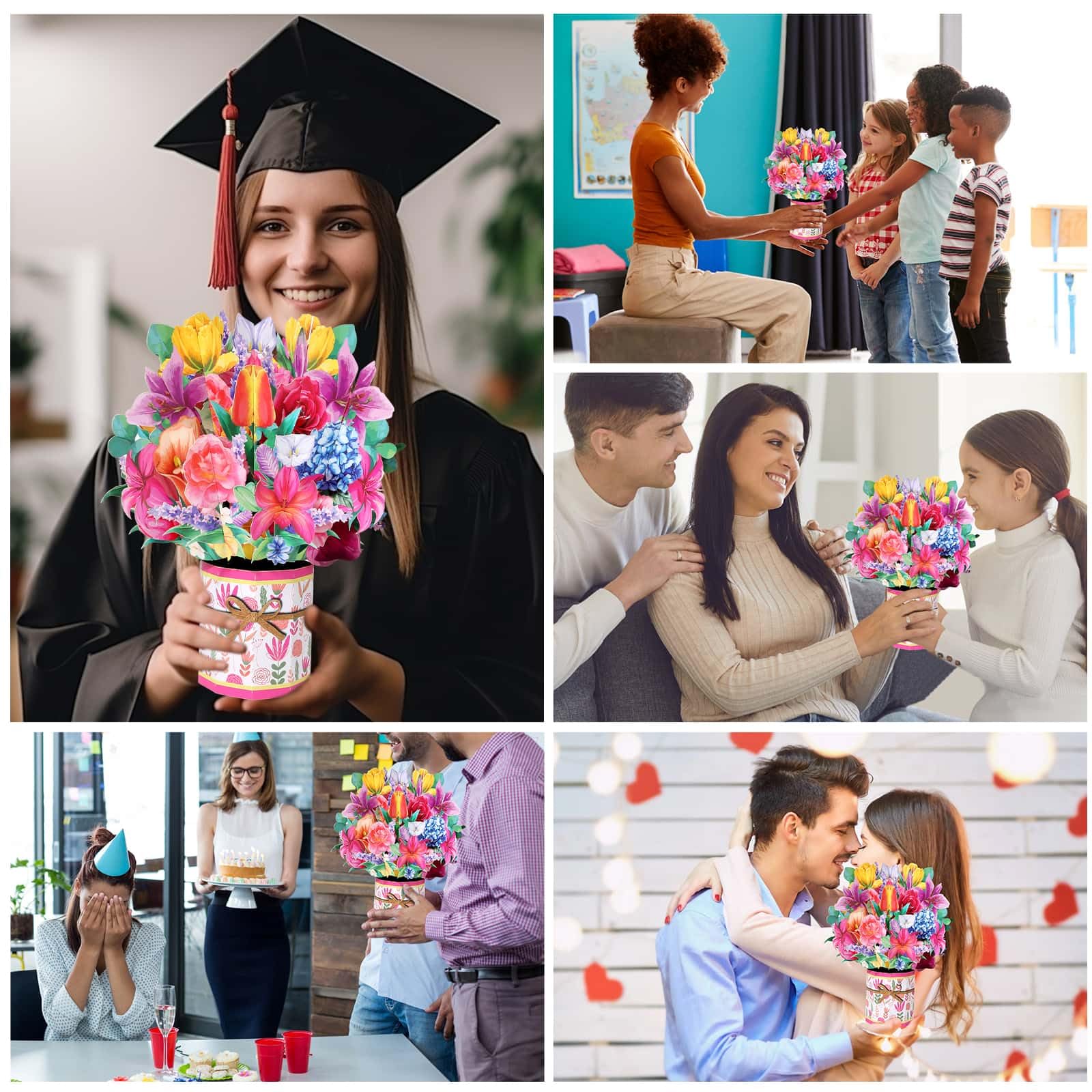 Tidponra Tarjeta de ramo emergente, tarjeta de felicitación de papel de flores 3D para mujer, papel artístico de lirio rosa, para cumpleaños y varias ocasiones, incluye sobre y tarjeta de notas