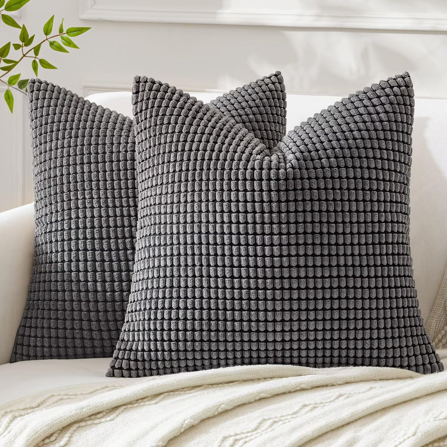 MIULEE Kissenbezug 45x45 Grau Sofakissen Kordsamt Kissenbezüge Quadrat Cord Dekokissen Kissenhülle Dekorativ Couchkissen Bezug Weich für Wohnzimmer Schlafzimmer 18x18 Inch 2er Set