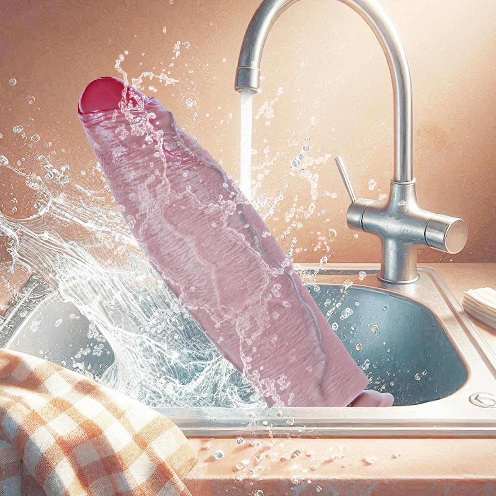 Dildo realistico non circonciso lungo 26 cm, diametro 6 cm, spesso e realistico, grande ventosa, dildo punto G extra spesso, silicone a doppia densità, giocattolo per adulti per uomini e donne esperti