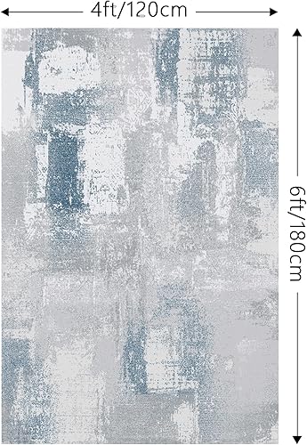 Miniatura 9 de Alfombra artística abstracta de 5 x 7 pies, crema y marrón, para dormitorio, sala, apartamento, lavable a máquina, antideslizante, suave, moderna, a