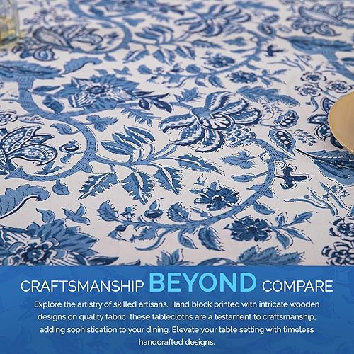 Miniatura 6 de Labhanshi Indian Hand Block Print Round 72 Inch 6-Seater and Rectangle 60x90 Inches 6 Seater Table Cloth for Kitchen Dining TableCotton Floral