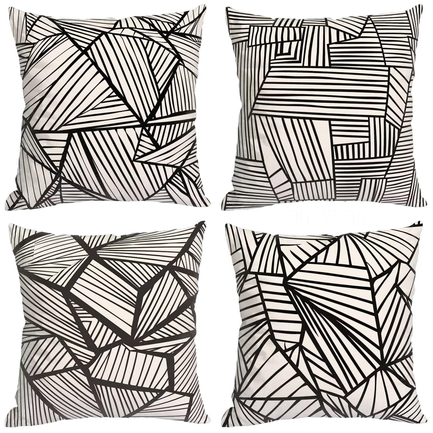 Housse de coussin doux lot de 4 motifs noir et blanc pour une décoration de salon moderne mu-284