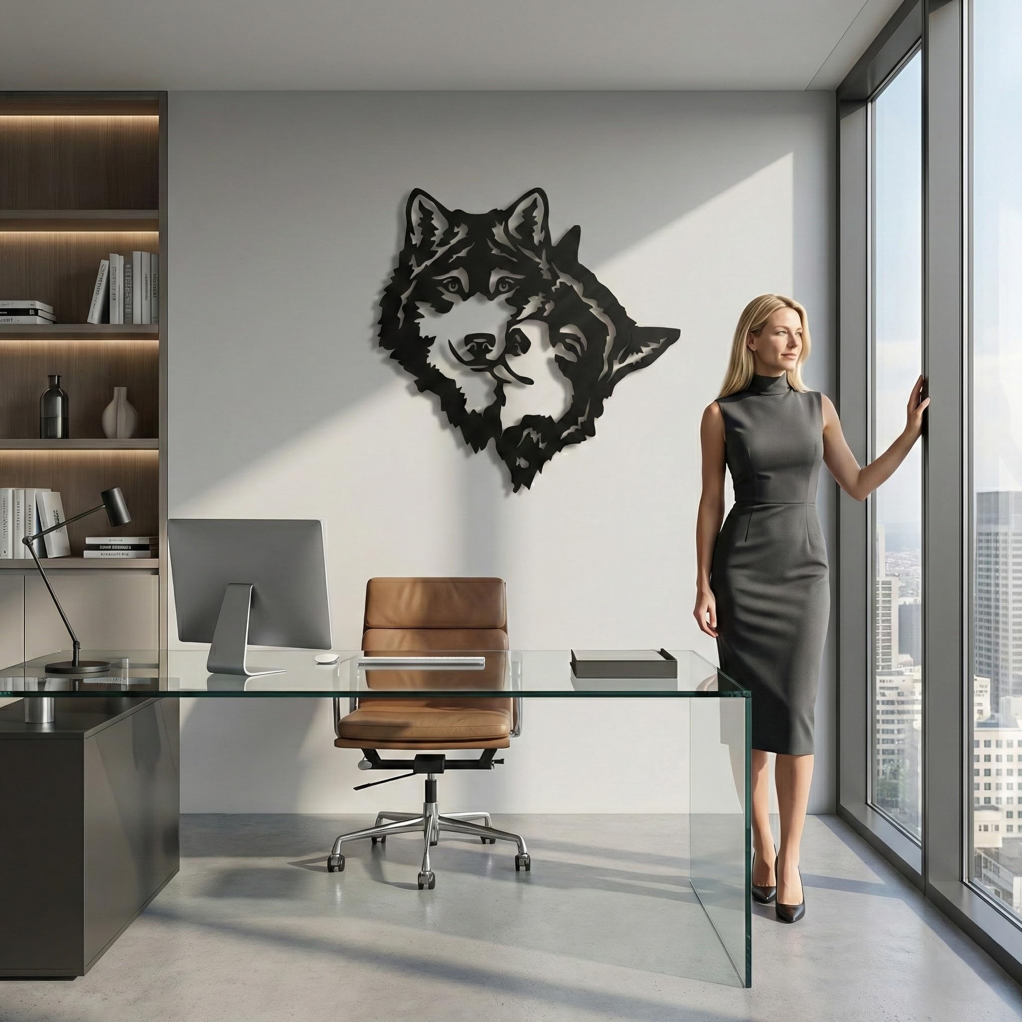 DEKADRON Décoration murale en métal – Silhouette de loups – Décoration murale en métal pour maison, bureau, chambre à coucher, salon (58 x 58 cm)