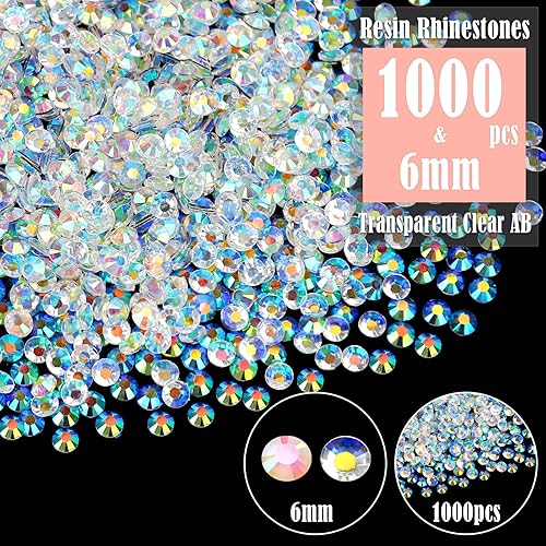 Miniatura 2 de Bolsa a granel al por mayor, 1000 unidades de diamantes de imitación de resina de 0.236 in, diamantes de imitación de cristal transparente AB