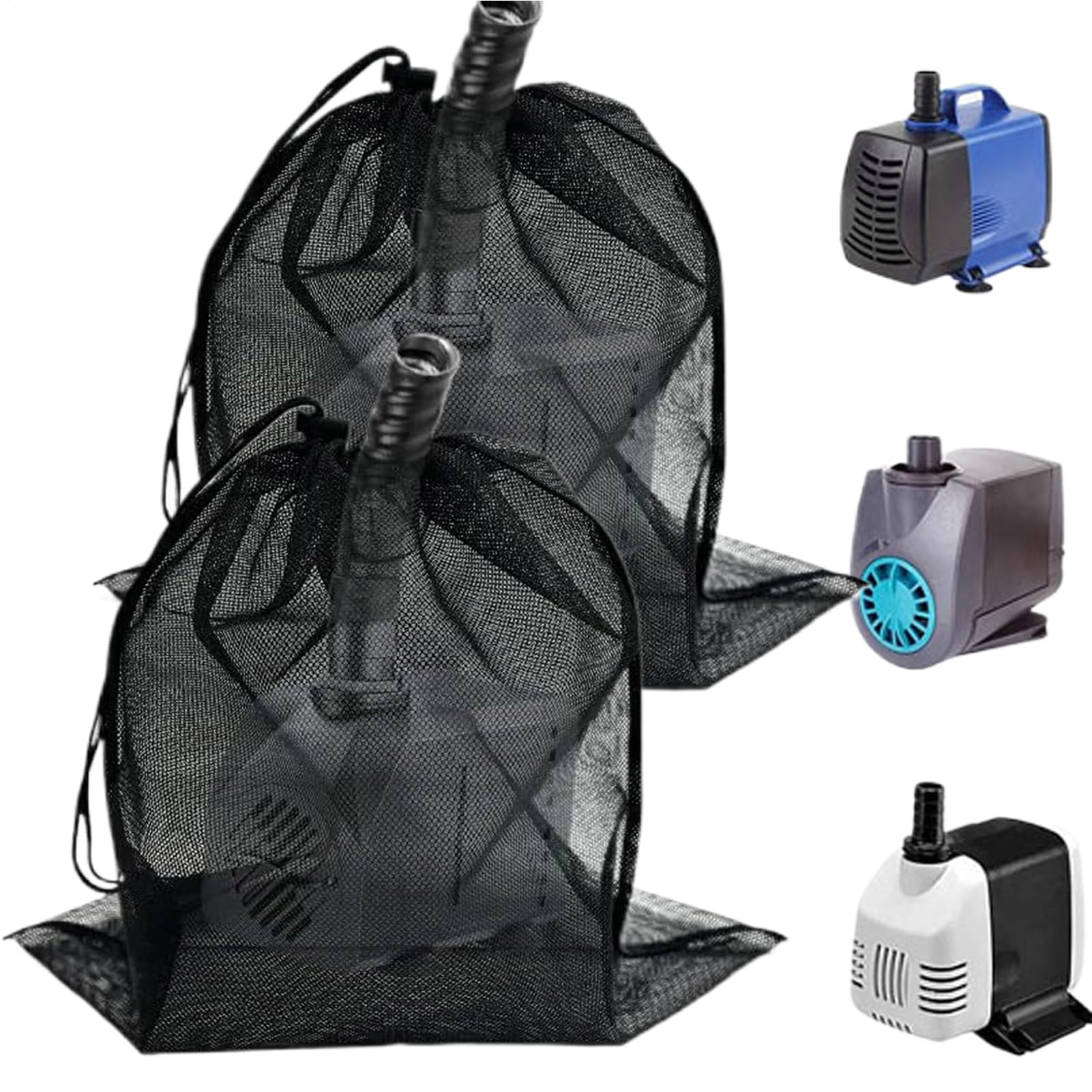 Dust Pump Mesh Bag Filter, Water Pump Anti-Clogging Bag 2 Pieces, Weatherproof Elastic Aquarium Filtration Cover For Outdoor Garden Yard Parks Hotels