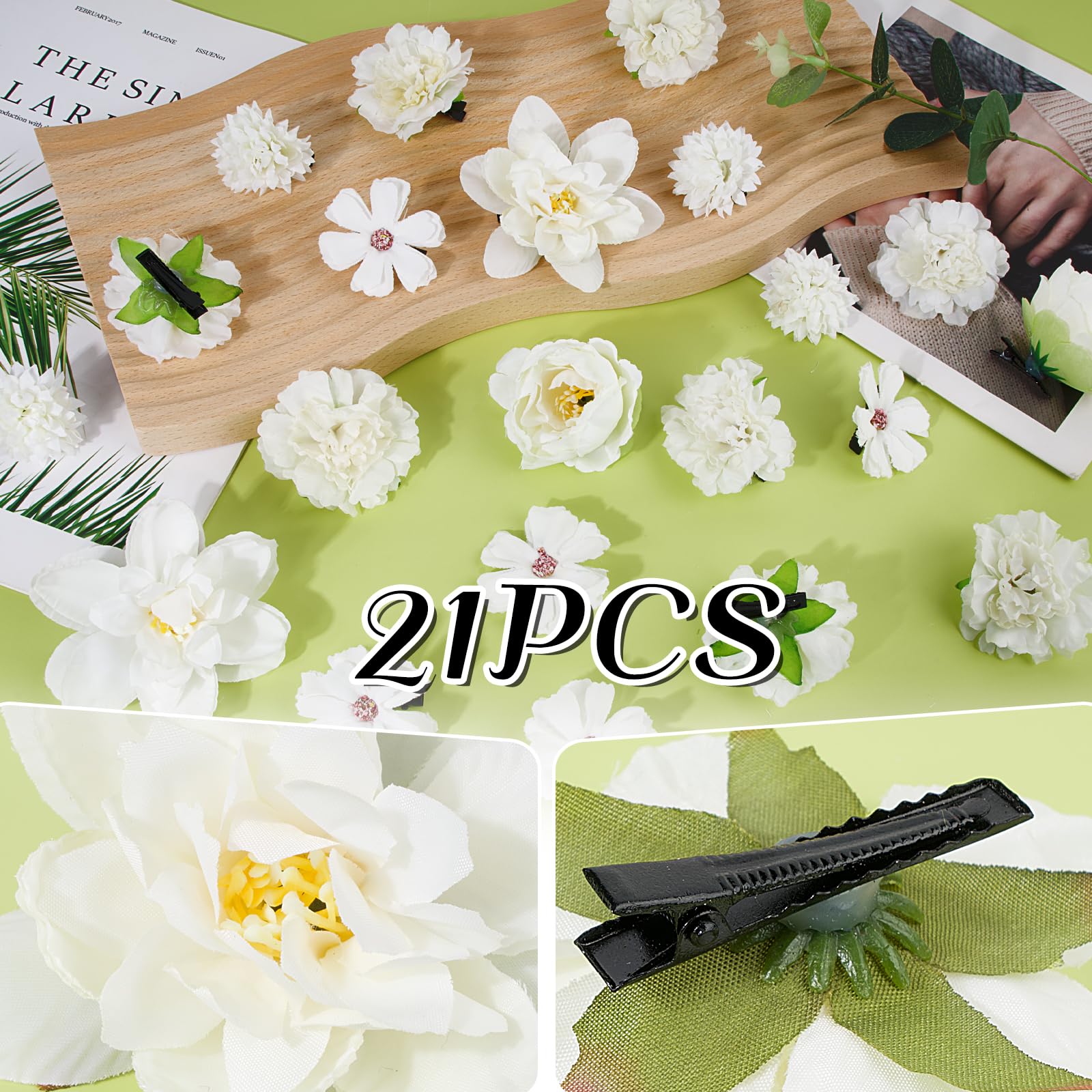21 Pezzi Clip Fiori Per Capelli - Fermagli Boho Per Ragazze, Matrimoni E Spiagge - Foto 6