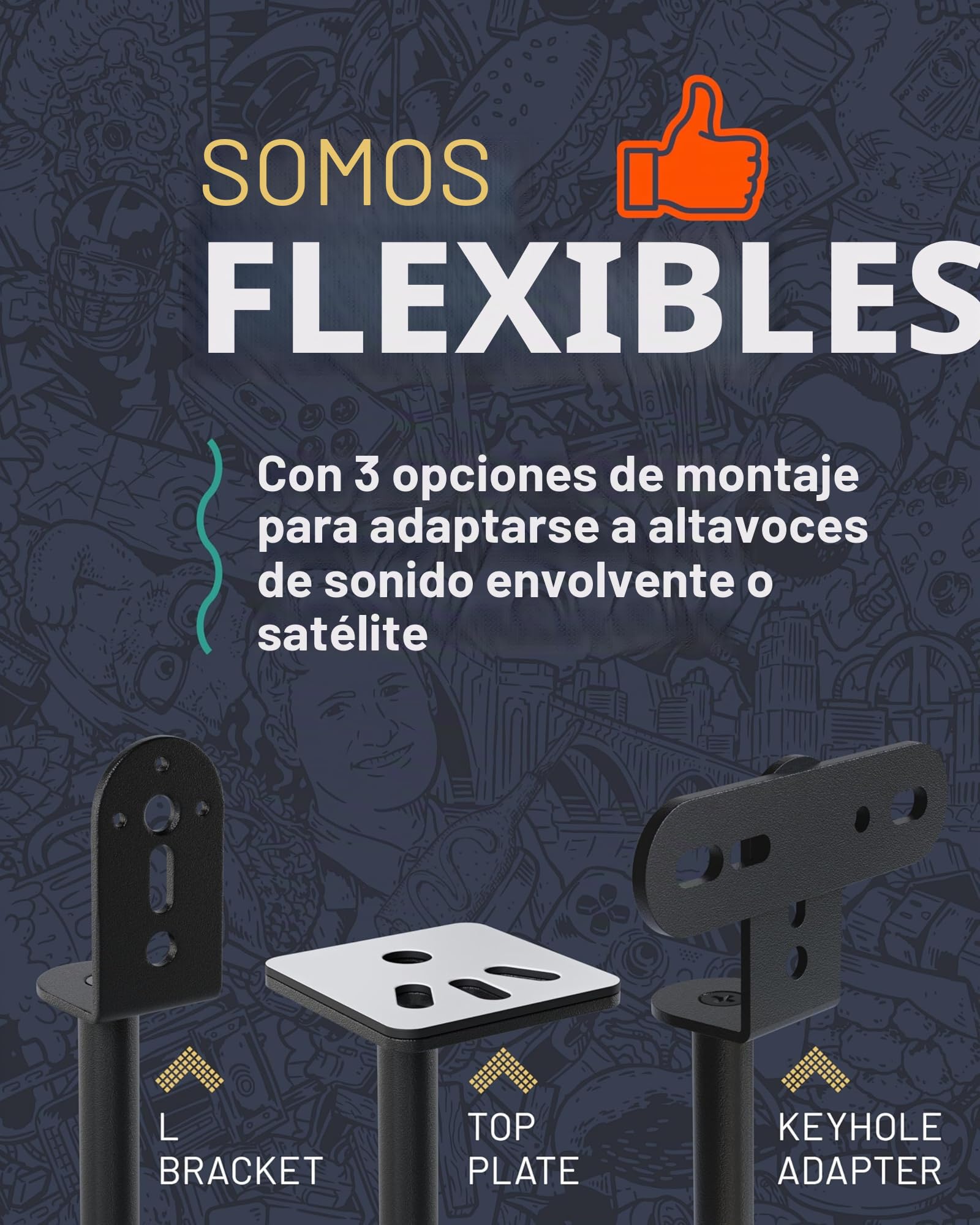 ECHOGEAR - Soportes para Altavoces de Altura Ajustable - Compatibilidad Universal con Altavoces satélite - Diseño de Acero sólido con manejo de Cables Integrado y Clavos para alfombras