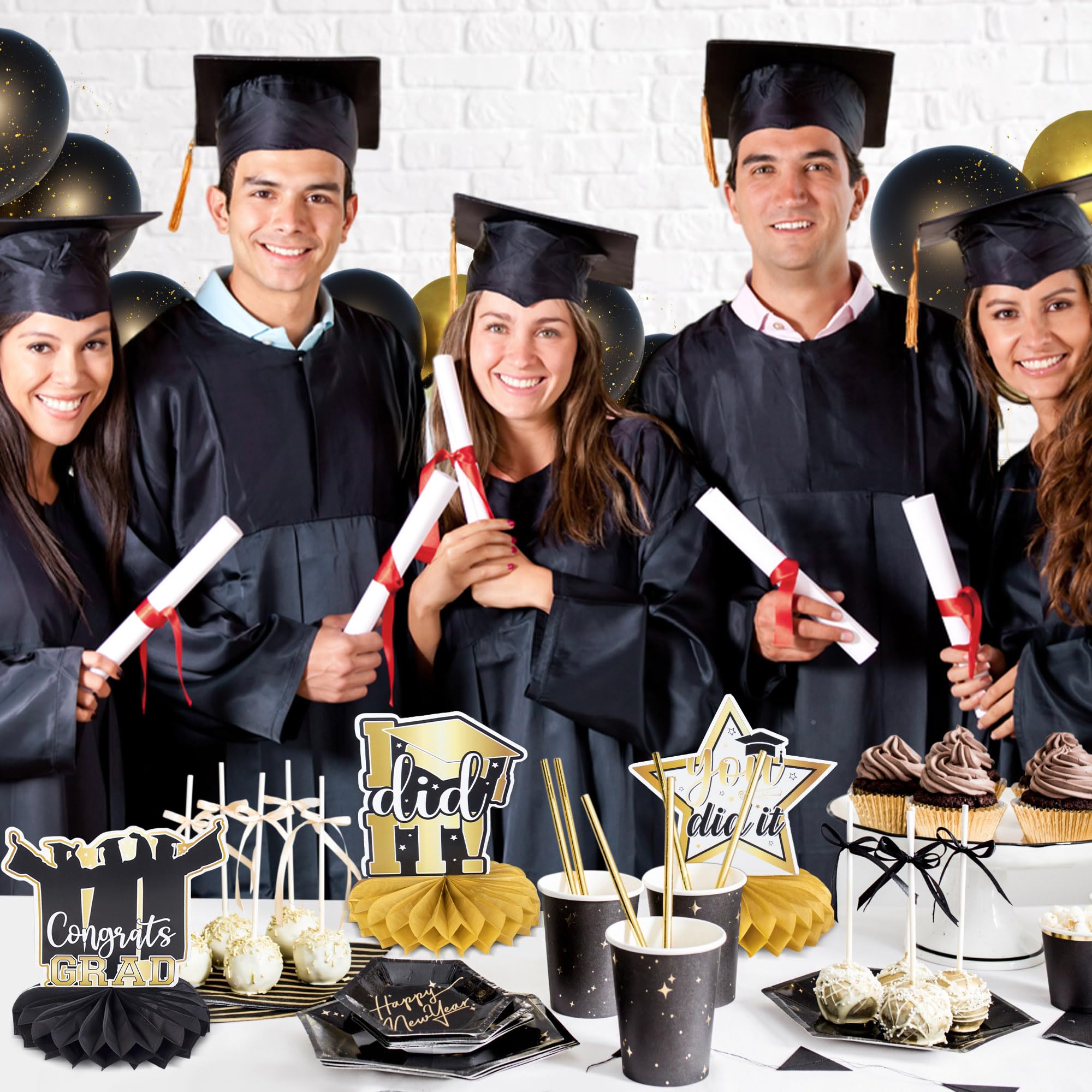 9-Piece Class Of 2023 Graduation Honeycomb Centerpieces - 3D Paper Decor For Grad Party Tables - View #9