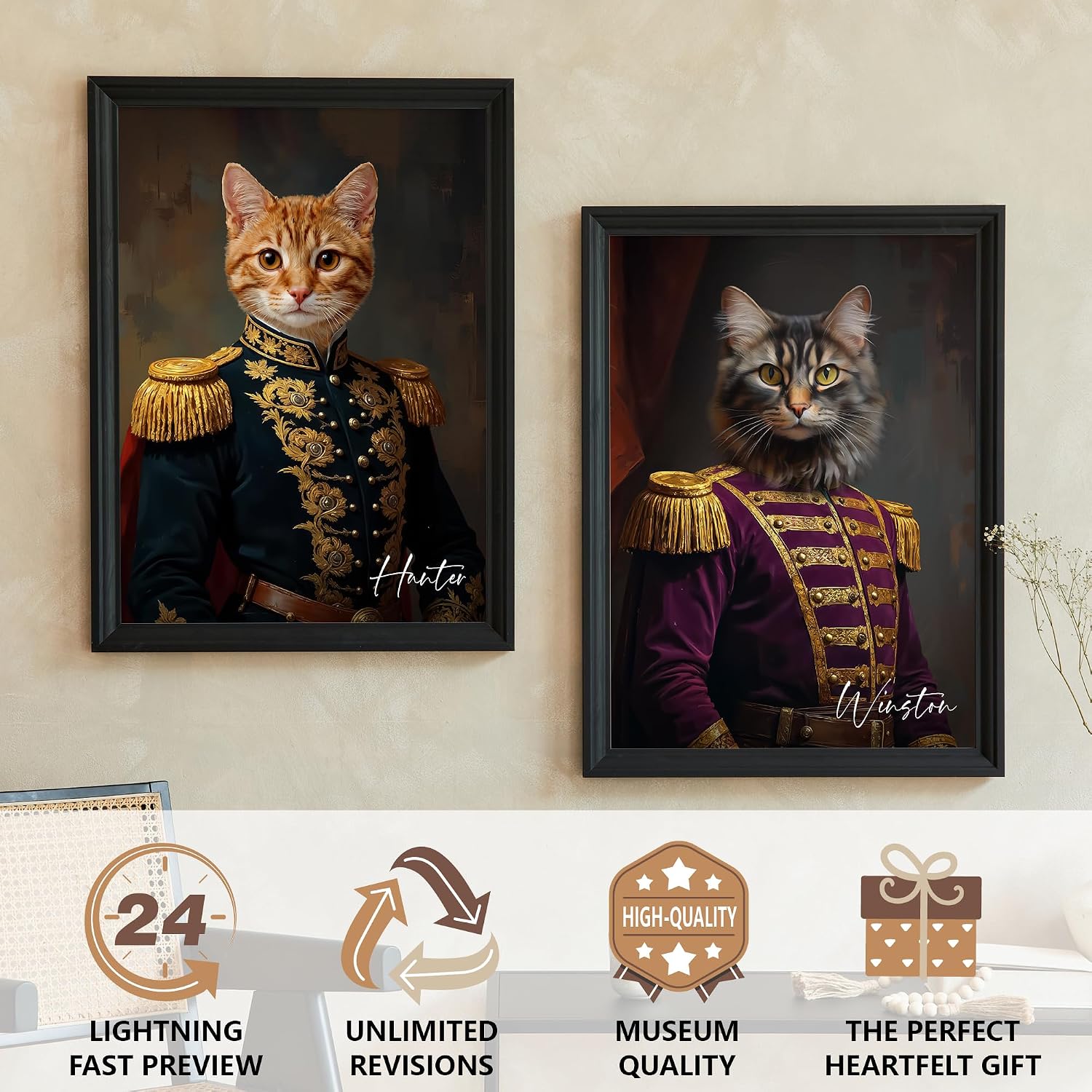 Gleamify | Custom pet portrait from photo | 60+ exquisite characters | Custom pet wall art poster canvas with fotos | Personalized customized dog gifts for Pet Lovers | Perfect Classic Style Oil Painting Gift for Memorial dog/cat (Commander)