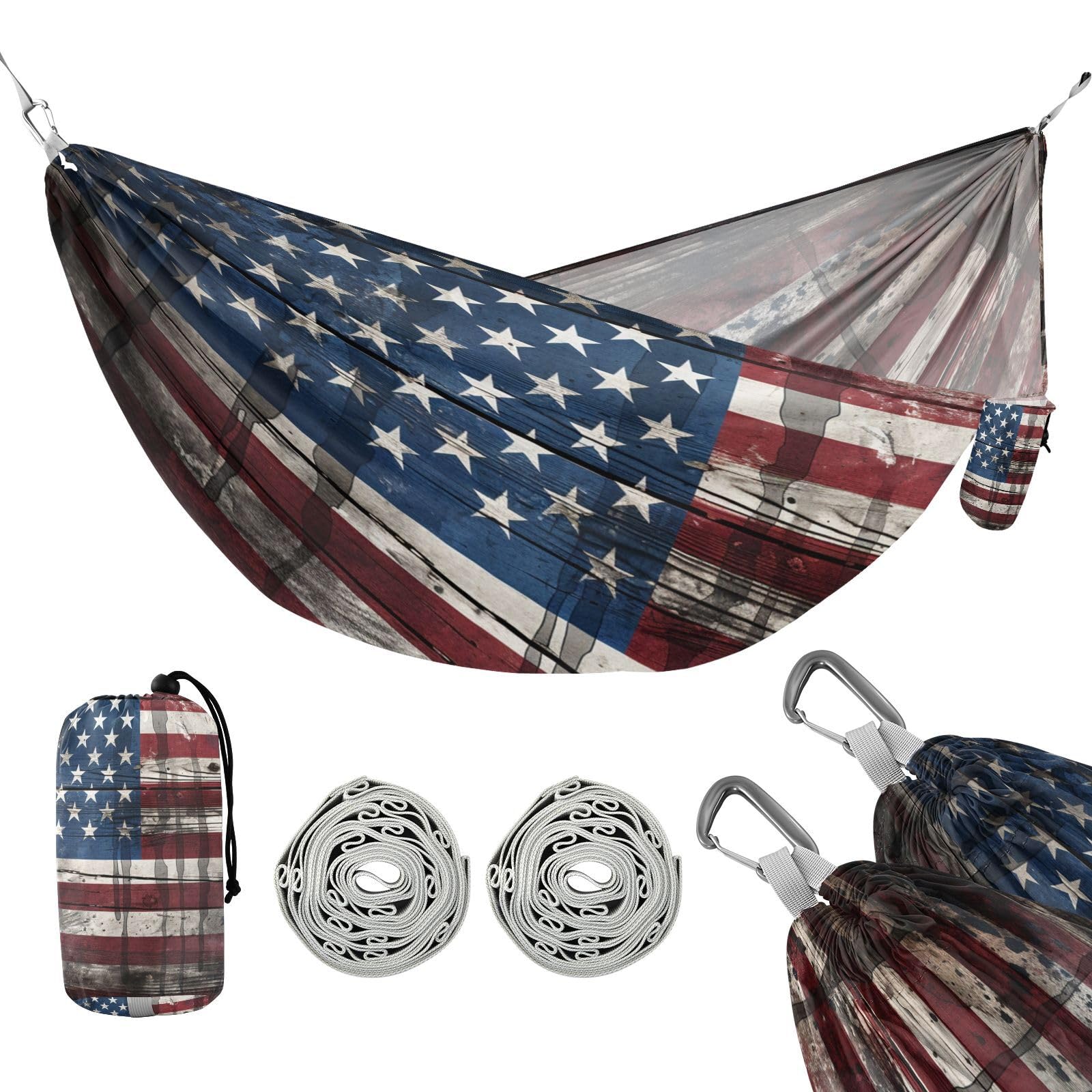 Delgada Bandera Americana Azul Hamaca Ligera y Portátil para Camping al Aire Libre, Ideal para Árboles, Senderismo, Playa y Viajes